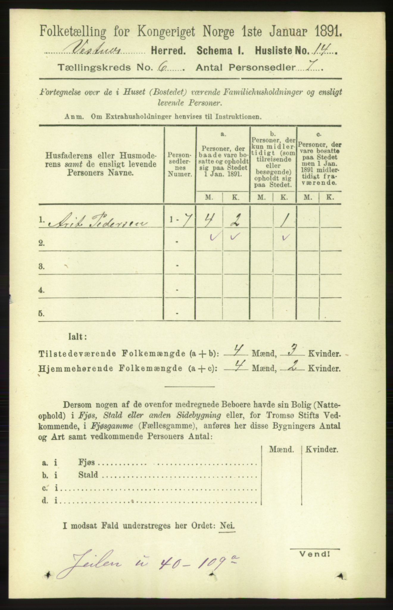 RA, 1891 census for 1535 Vestnes, 1891, p. 2134