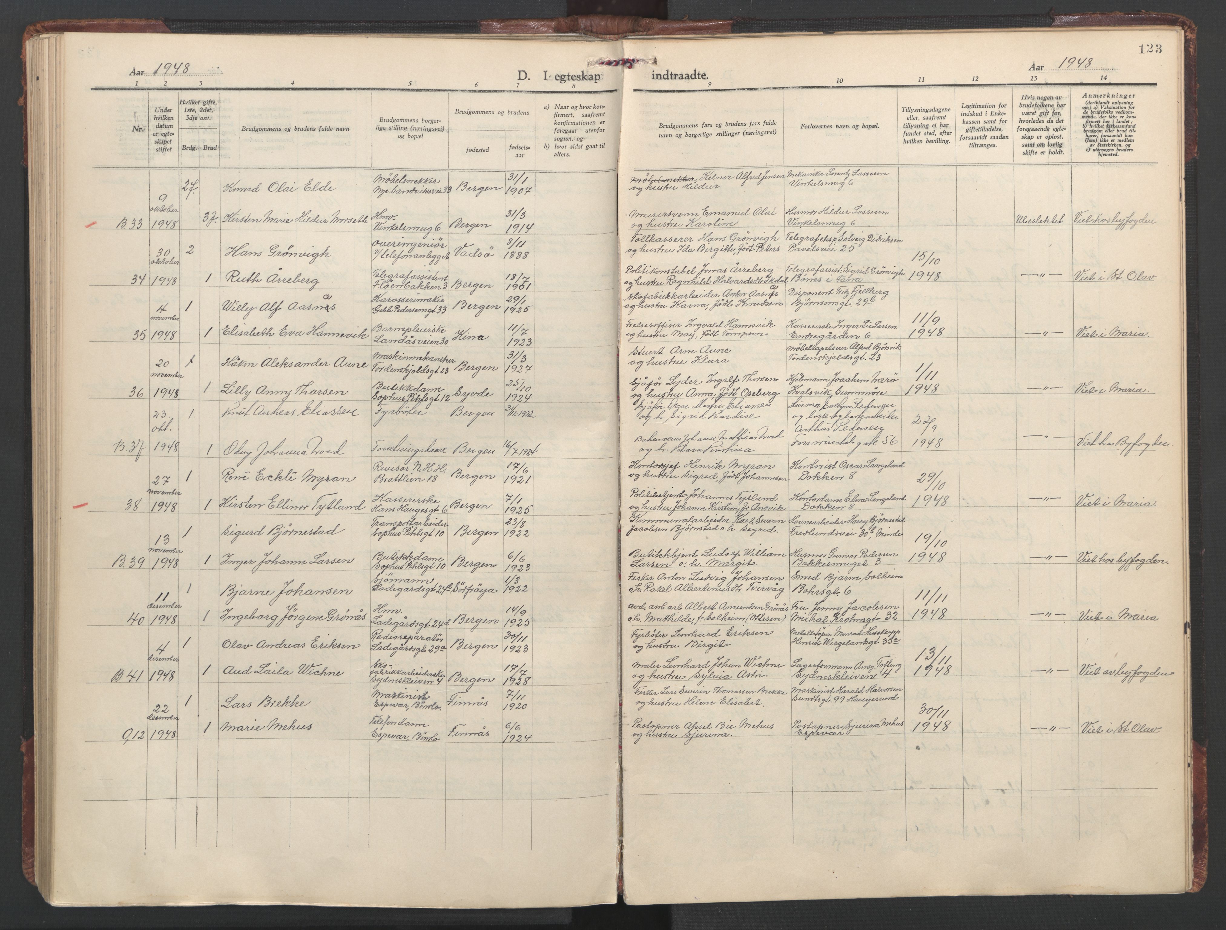 St. Olavs Sokneprestembete, SAB/A-78101/H/Haa: Parish register (official) no. C 1, 1928-1954, p. 123