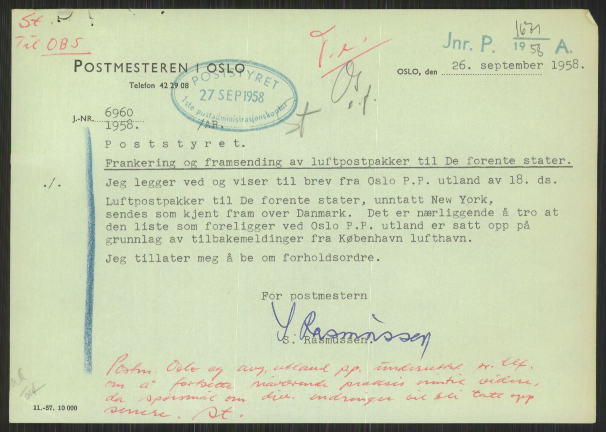 Postdirektoratet, Administrasjonsservice (TSA), AV/RA-S-4783/D/L0095/0002: De forskjellige tjenestegrener / Luftpakkepost, 1947-1965, p. 183