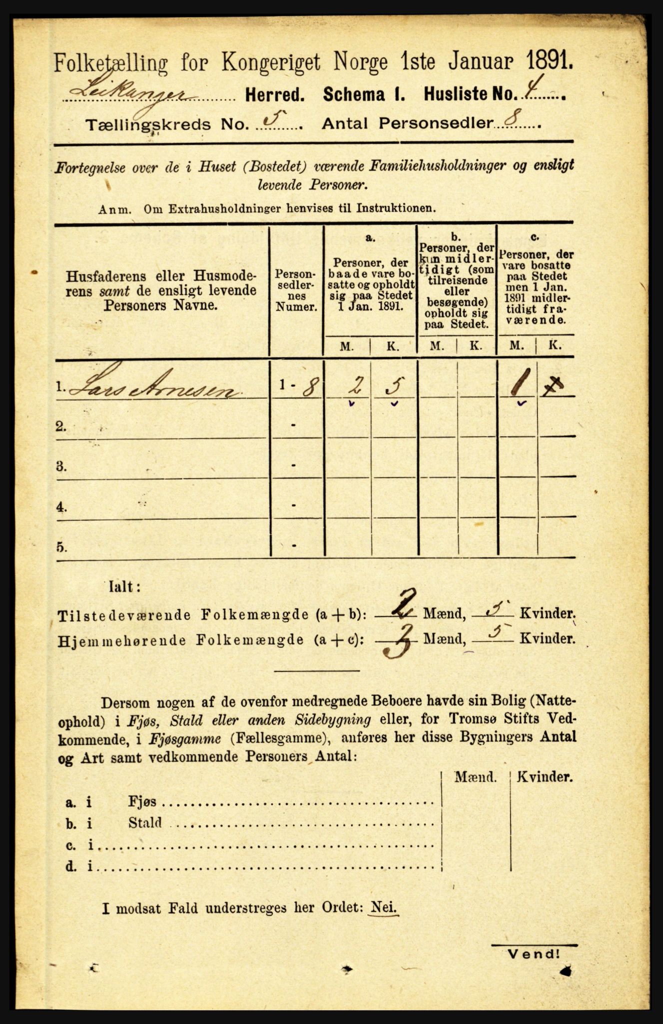 RA, 1891 census for 1419 Leikanger, 1891, p. 835