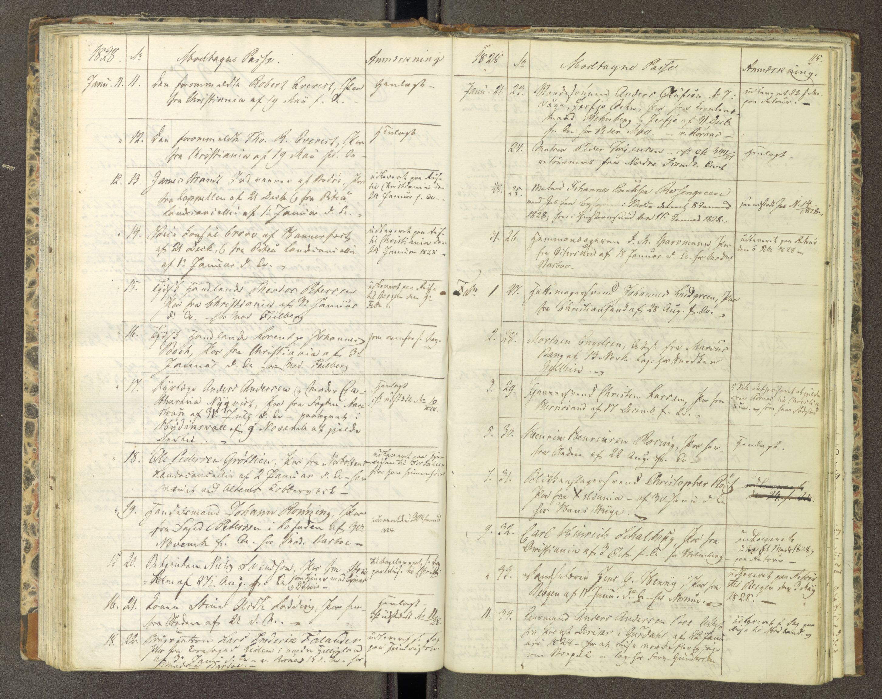 Trondheim politikammer, AV/SAT-A-1887/1/30/L0004: Passprotokoll. Første del:utstedtete pass. Andre del :innleverte/fornyede, 1827-1830, p. 114b-115a