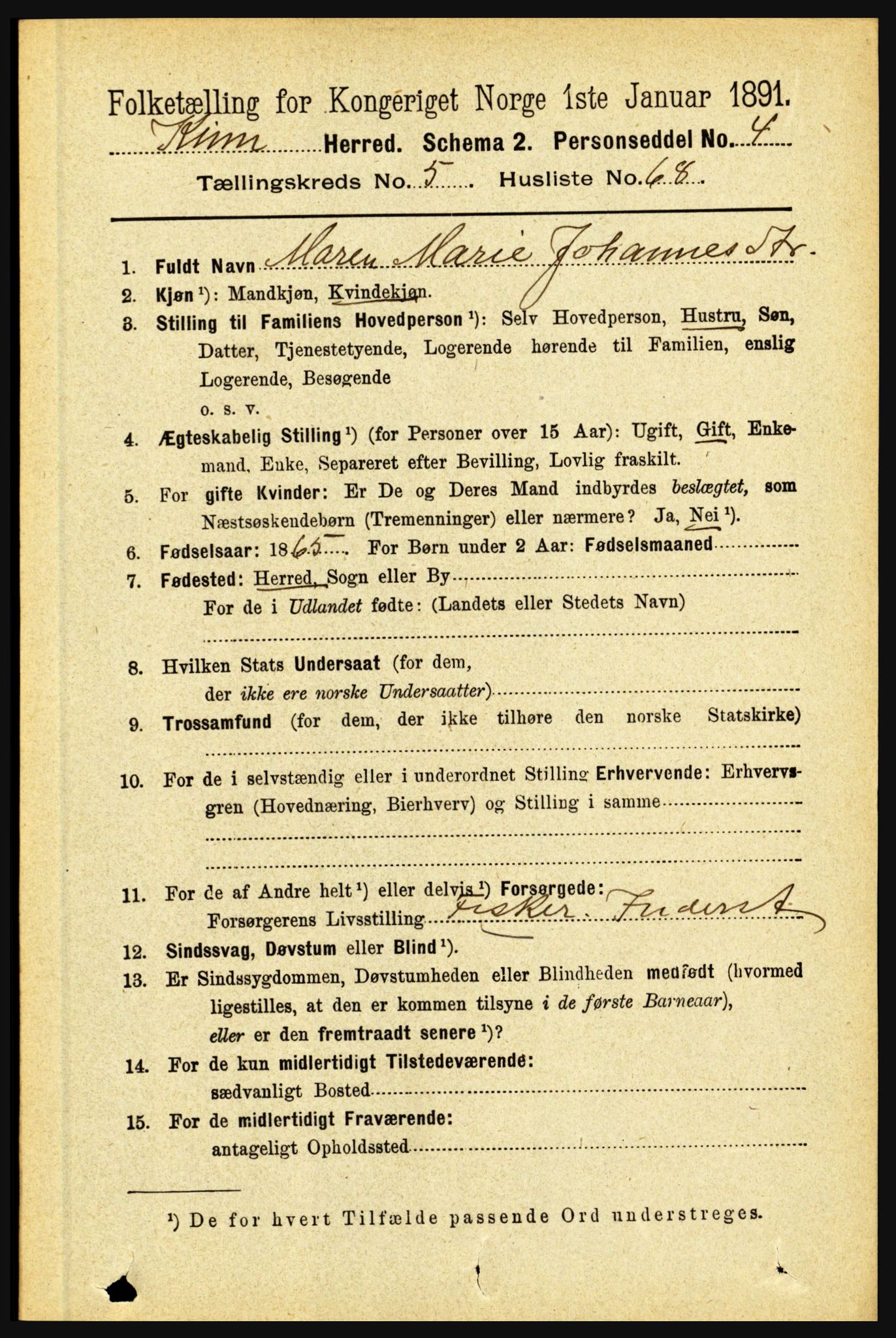 RA, 1891 census for 1437 Kinn, 1891, p. 2181