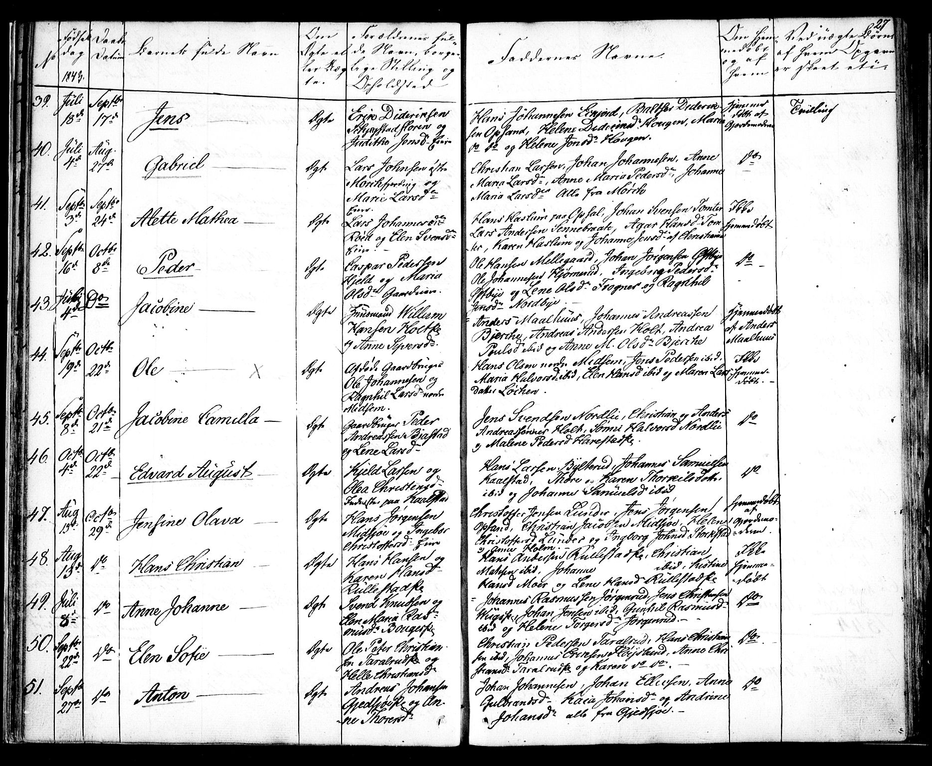 Kråkstad prestekontor Kirkebøker, SAO/A-10125a/F/Fa/L0005: Parish register (official) no. I 5, 1837-1847, p. 27