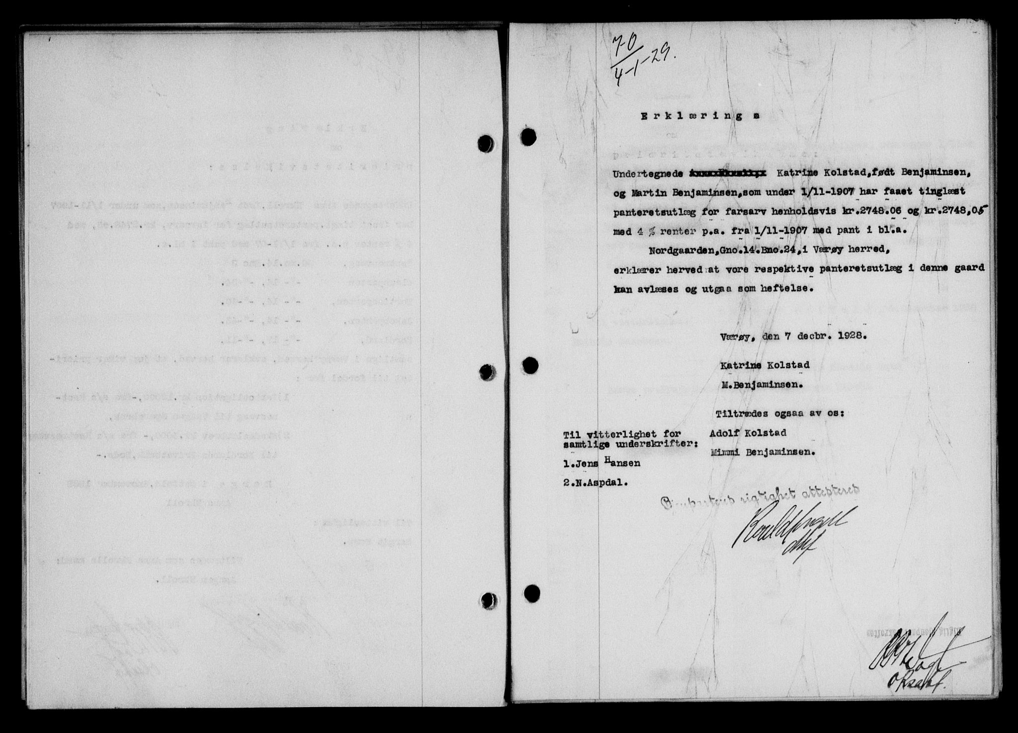 Lofoten sorenskriveri, SAT/A-0017/1/2/2C/L0019b: Mortgage book no. 19b, 1929-1929, Deed date: 04.01.1929