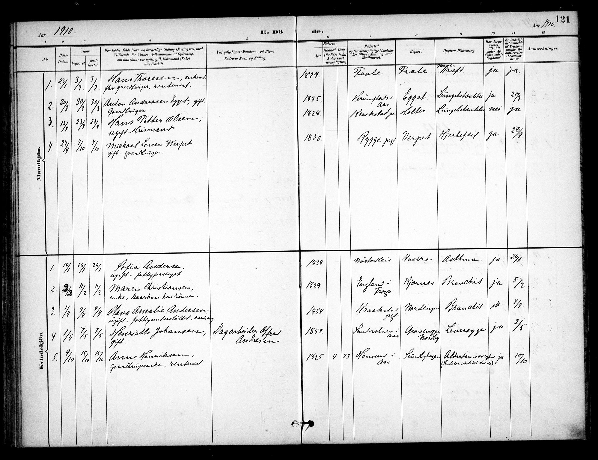 Ås prestekontor Kirkebøker, SAO/A-10894/F/Fb/L0002: Parish register (official) no. II 2, 1895-1916, p. 121