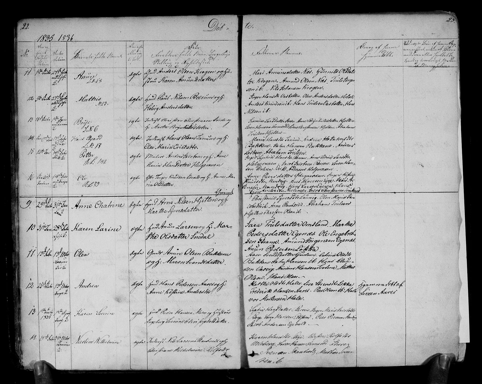 Brunlanes kirkebøker, AV/SAKO-A-342/F/Fa/L0003: Parish register (official) no. I 3, 1834-1845, p. 22-23