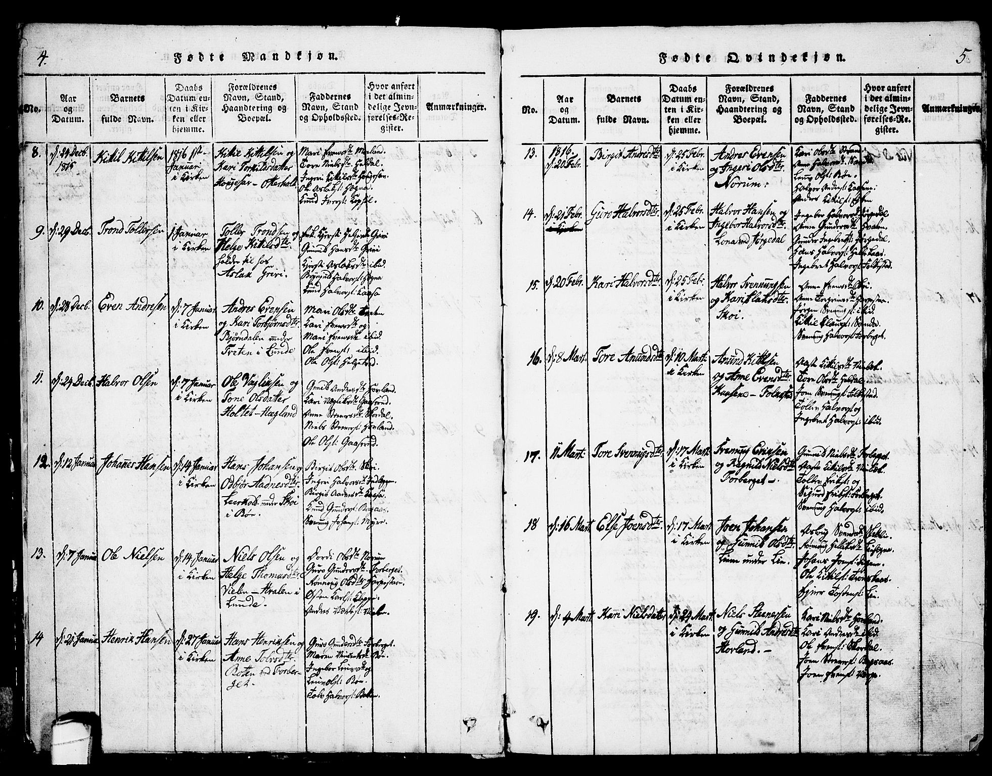 Bø kirkebøker, AV/SAKO-A-257/G/Ga/L0001: Parish register (copy) no. 1, 1815-1831, p. 4-5