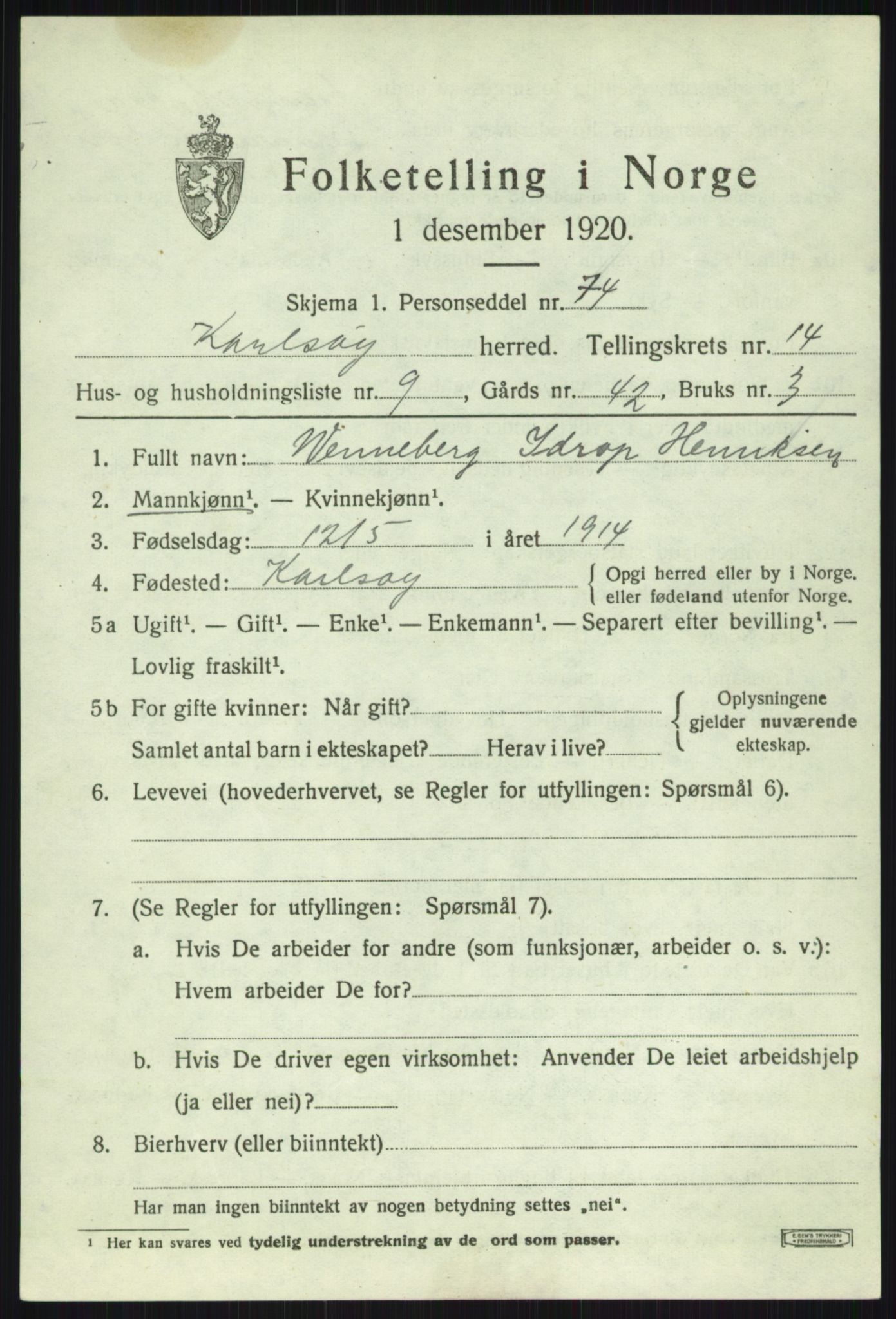 SATØ, 1920 census for Karlsøy, 1920, p. 5243