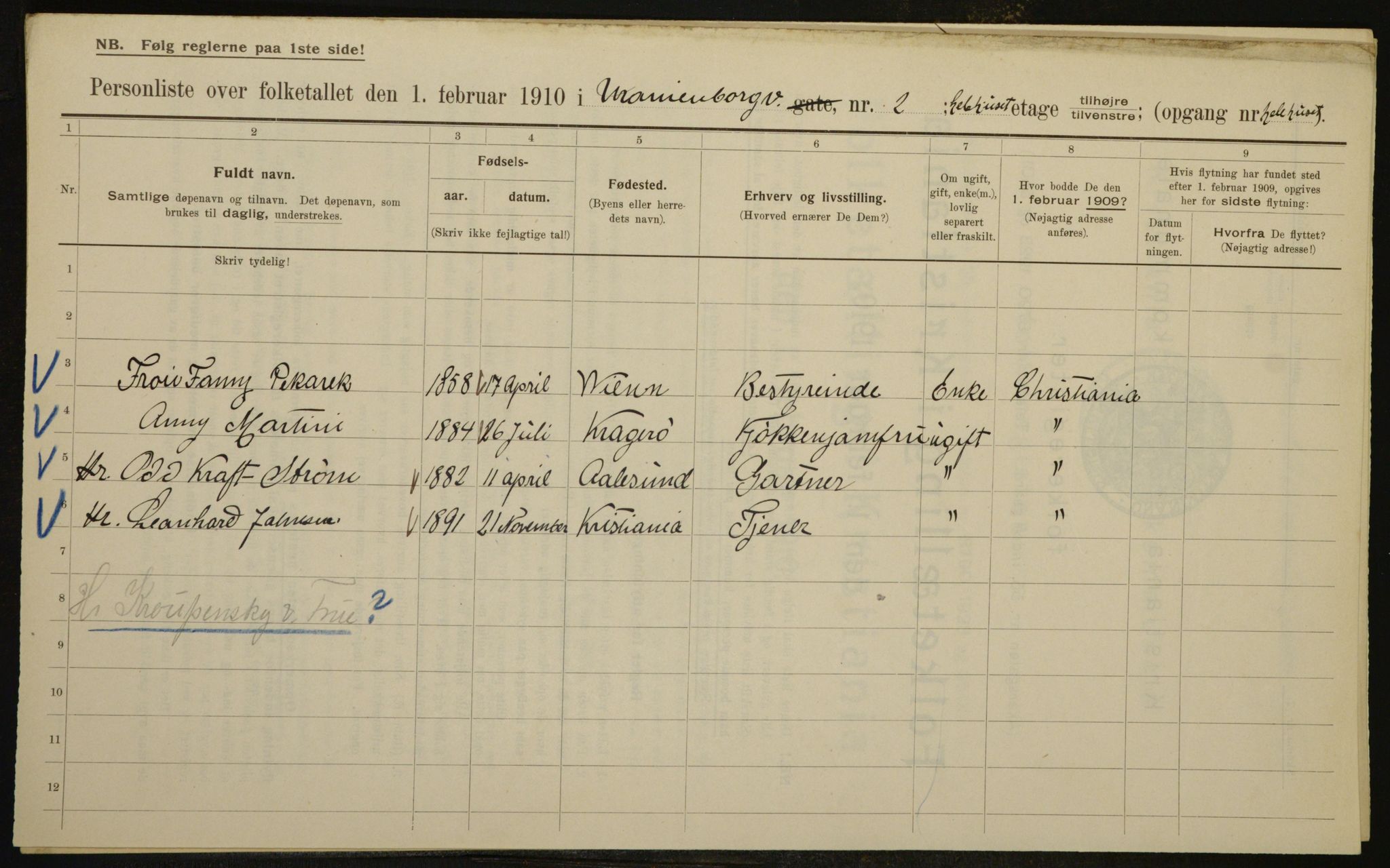 OBA, Municipal Census 1910 for Kristiania, 1910, p. 114094