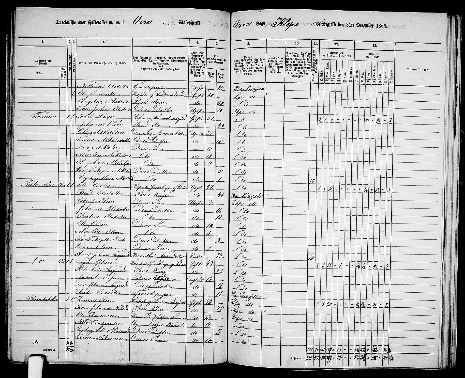 RA, 1865 census for Klepp, 1865, p. 64