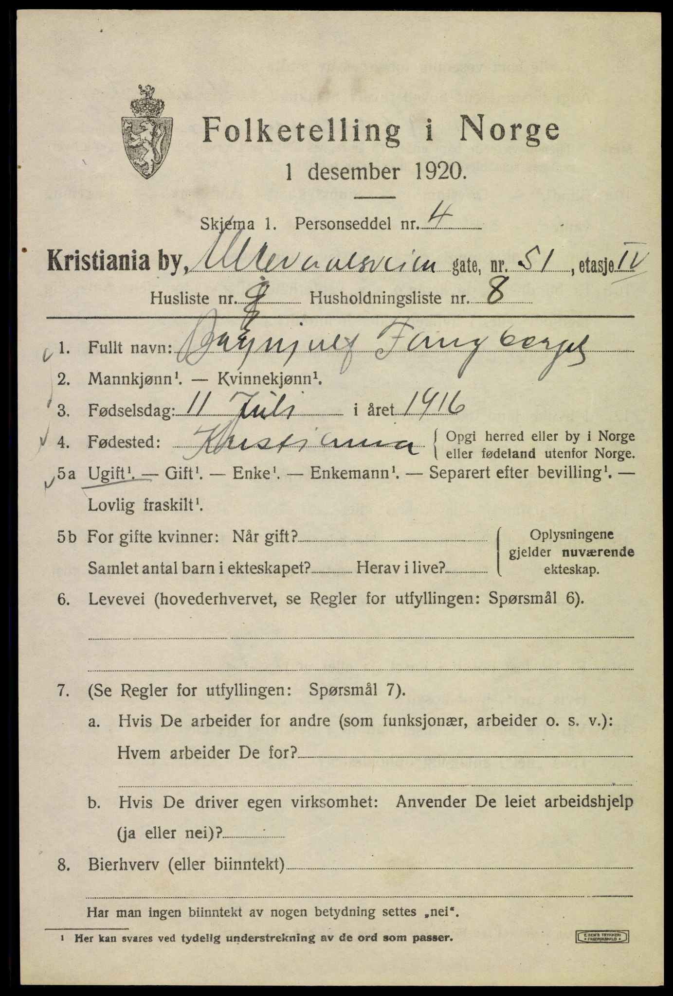 SAO, 1920 census for Kristiania, 1920, p. 614561