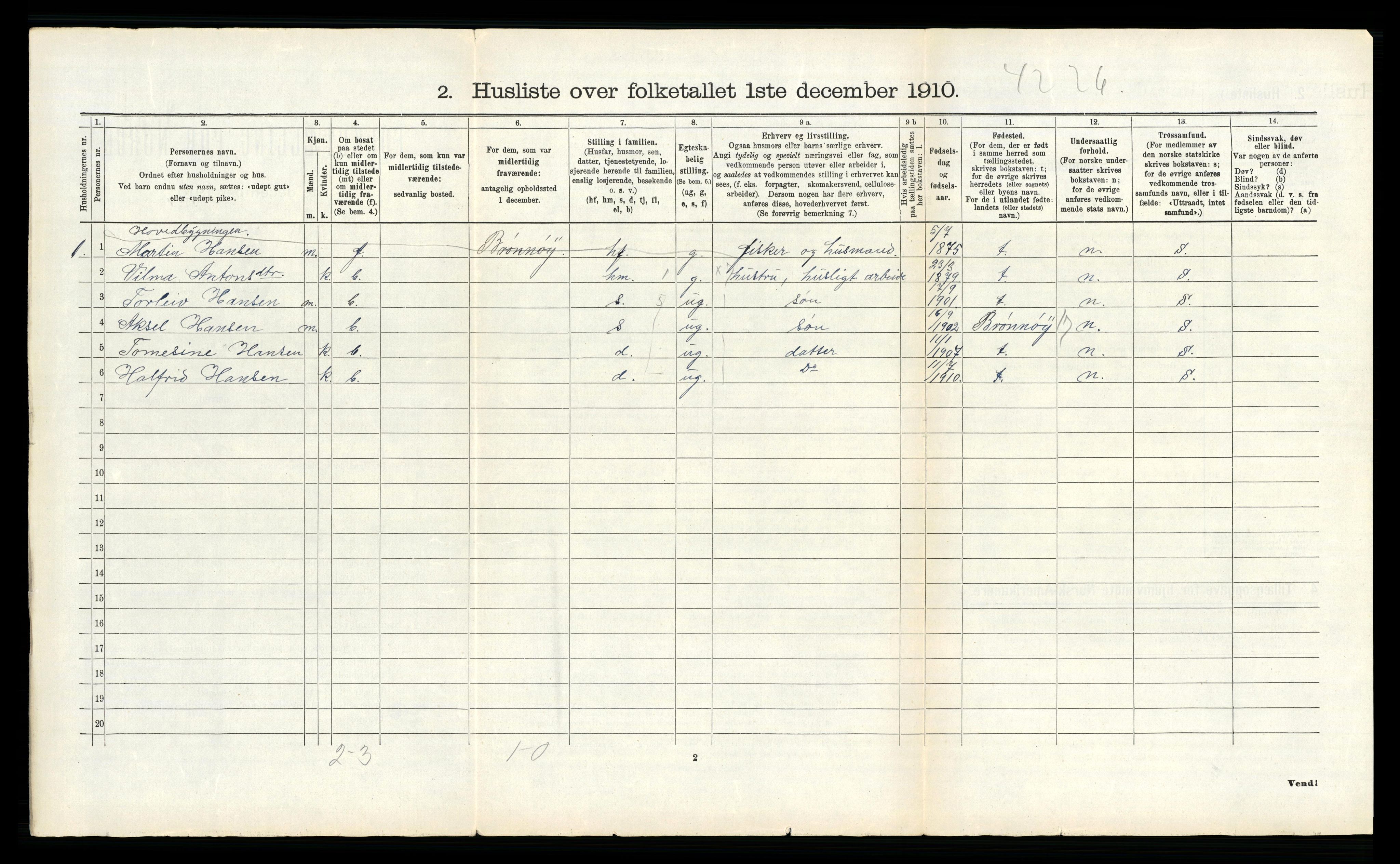 RA, 1910 census for Vega, 1910, p. 289