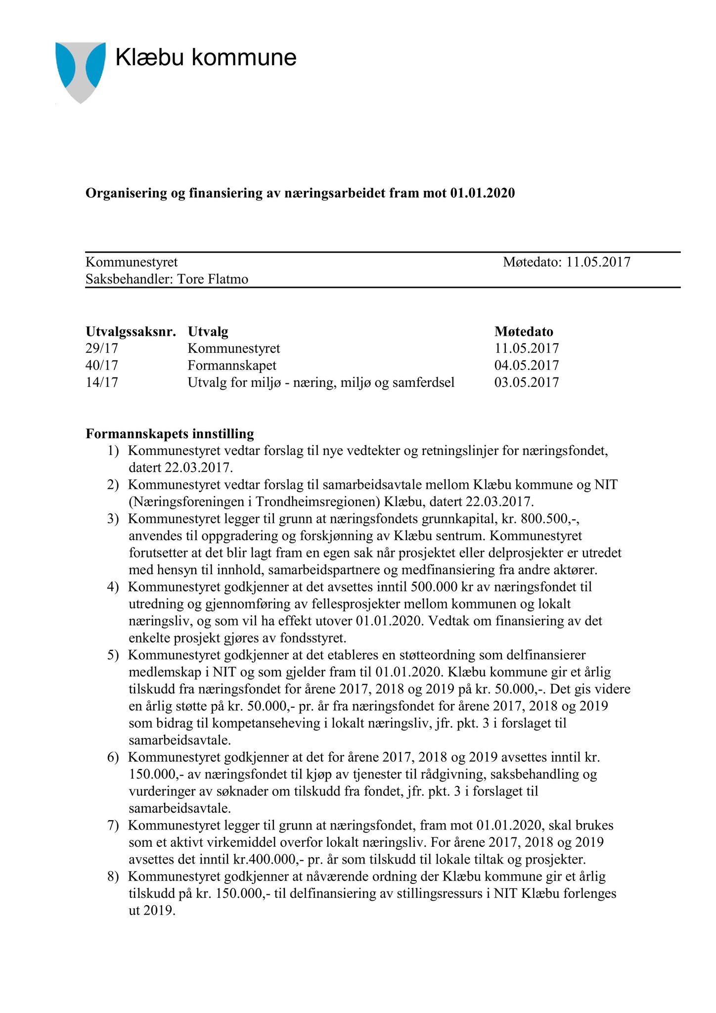 Klæbu Kommune, TRKO/KK/01-KS/L010: Kommunestyret - Møtedokumenter, 2017, p. 721