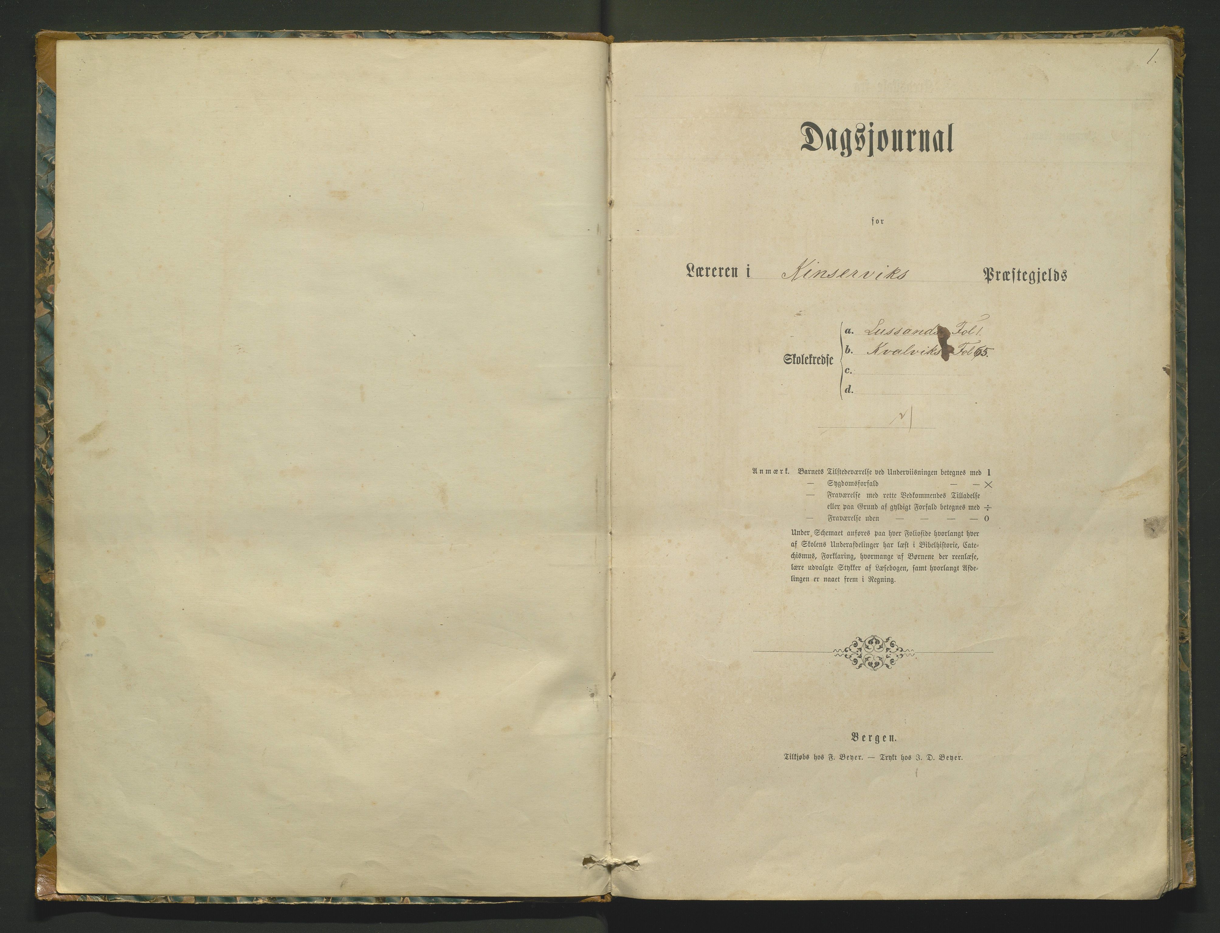 Ullensvang herad. Barneskulane , IKAH/1231b-231/G/Ga/Gab/L0009: Dagbok for læraren i Kinsarvik prestegjeld m/karakterar for Lussand og Kvalvik krinsar , 1868-1872