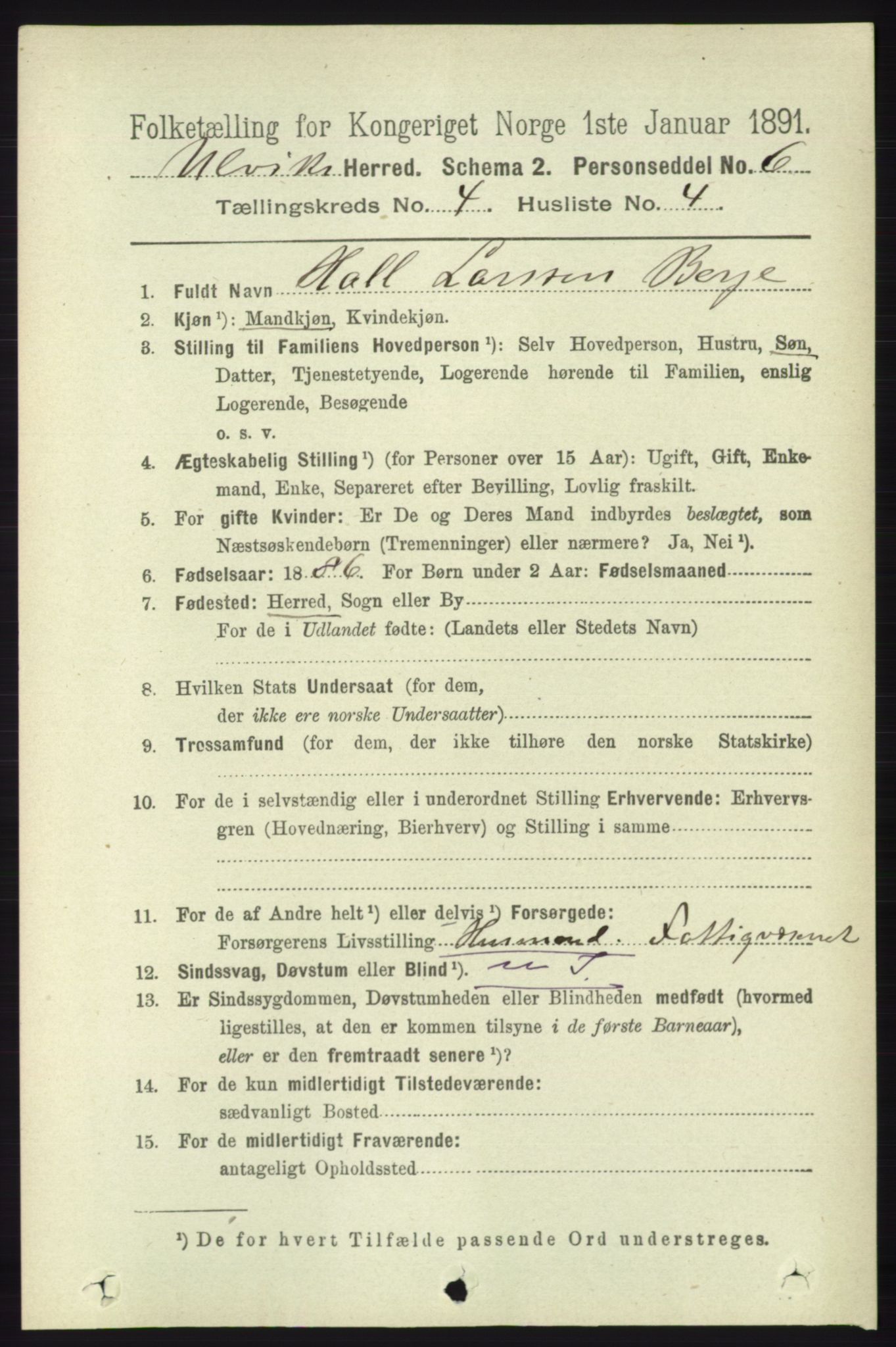 RA, 1891 census for 1233 Ulvik, 1891, p. 603