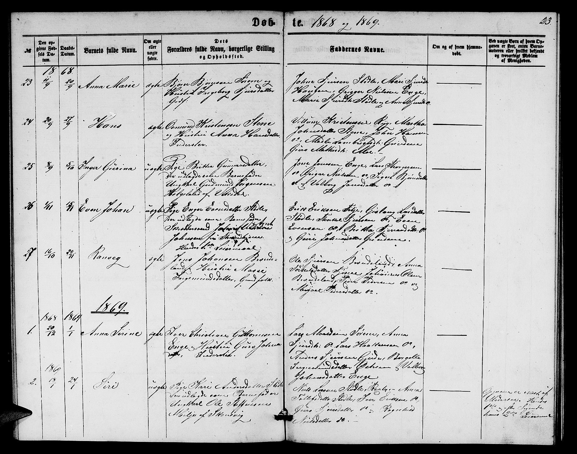 Etne sokneprestembete, SAB/A-75001/H/Hab: Parish register (copy) no. A 3, 1863-1873, p. 23