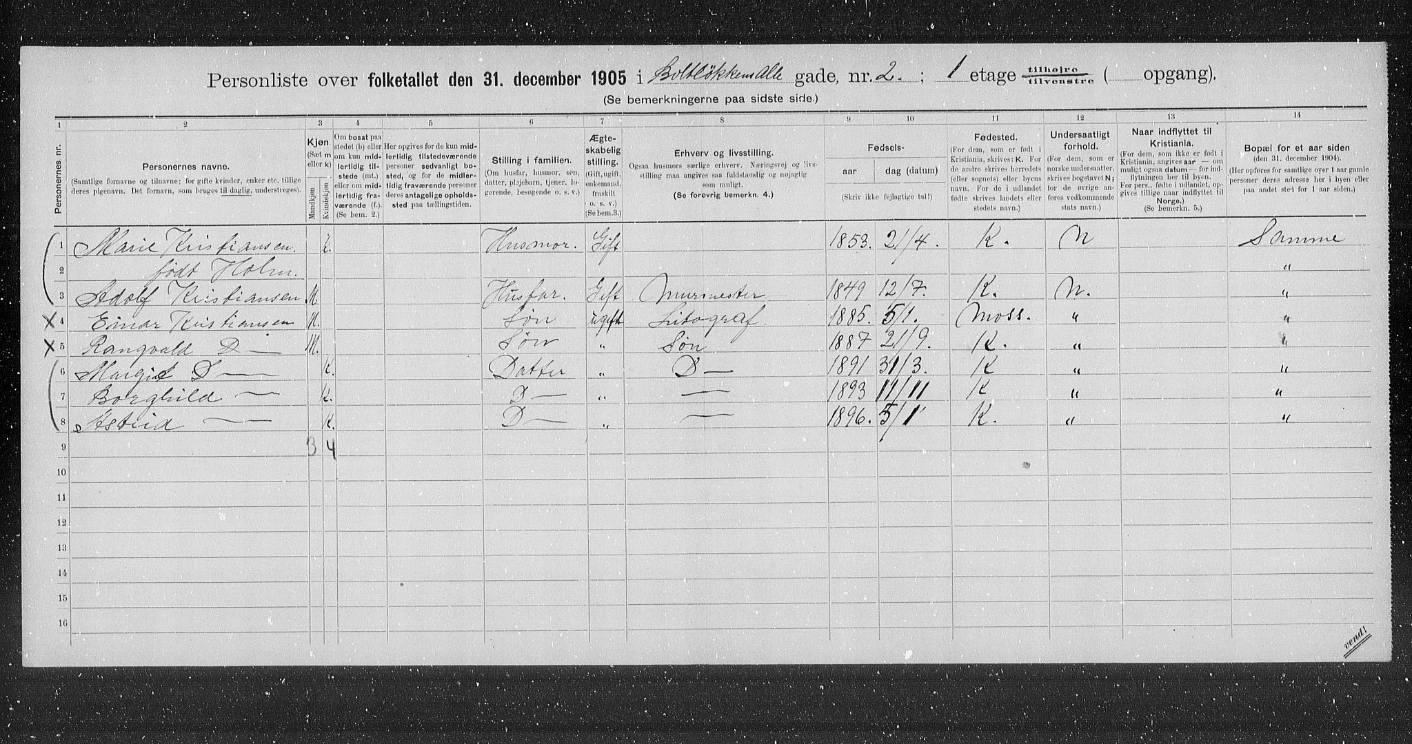 OBA, Municipal Census 1905 for Kristiania, 1905, p. 3886