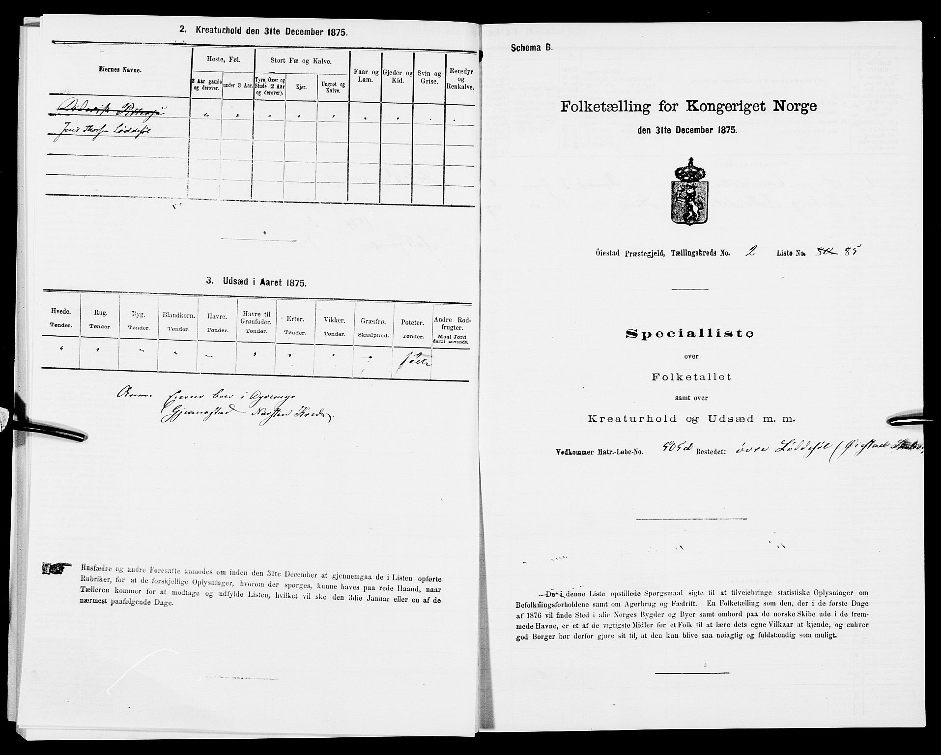 SAK, 1875 census for 0920P Øyestad, 1875, p. 313