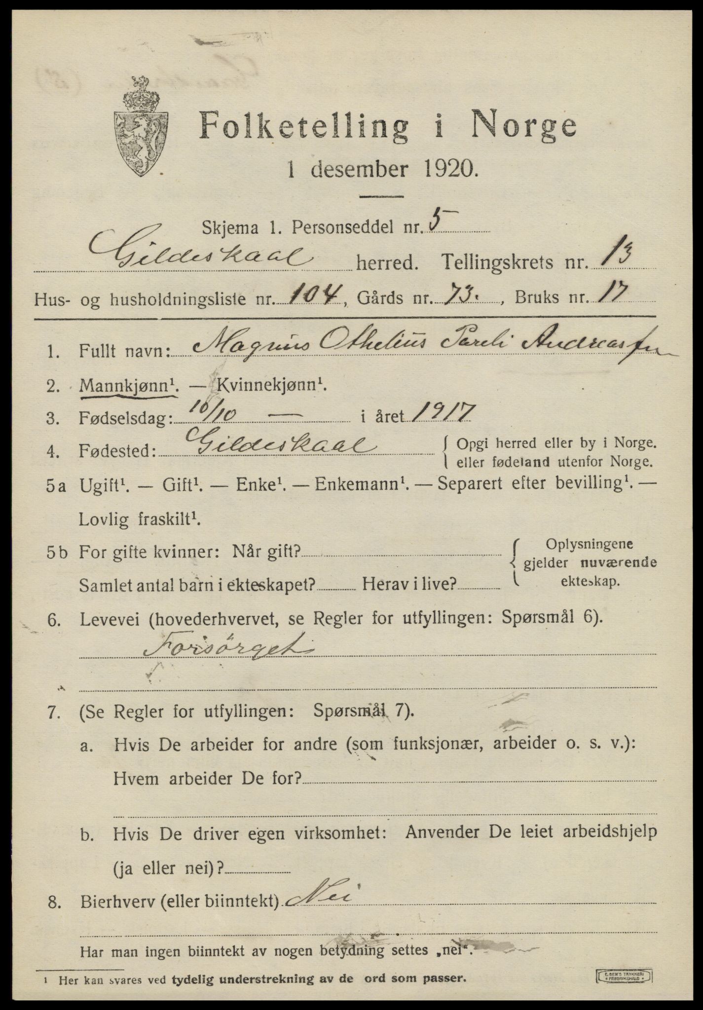 SAT, 1920 census for Gildeskål, 1920, p. 8930