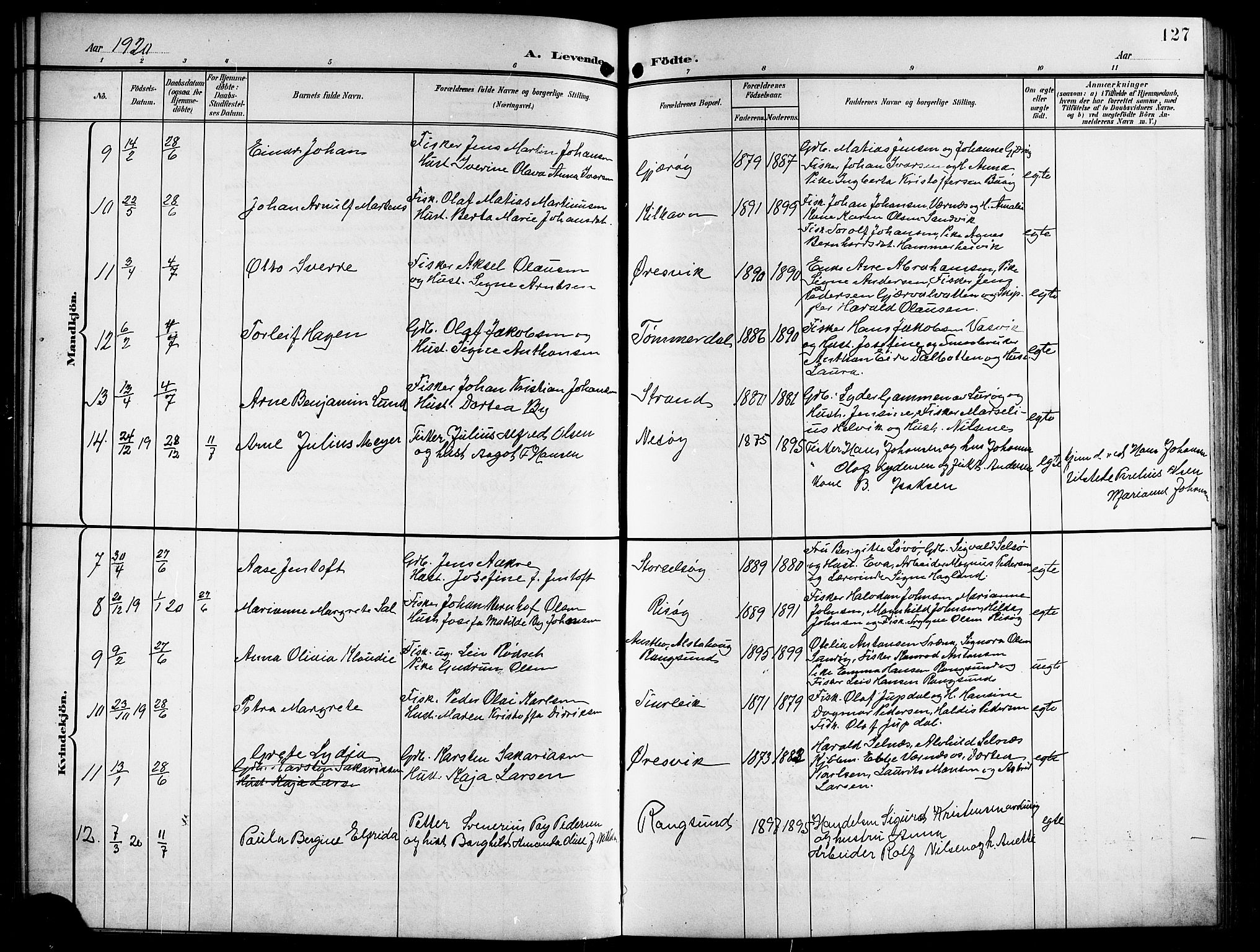 Ministerialprotokoller, klokkerbøker og fødselsregistre - Nordland, AV/SAT-A-1459/841/L0621: Parish register (copy) no. 841C05, 1897-1923, p. 127