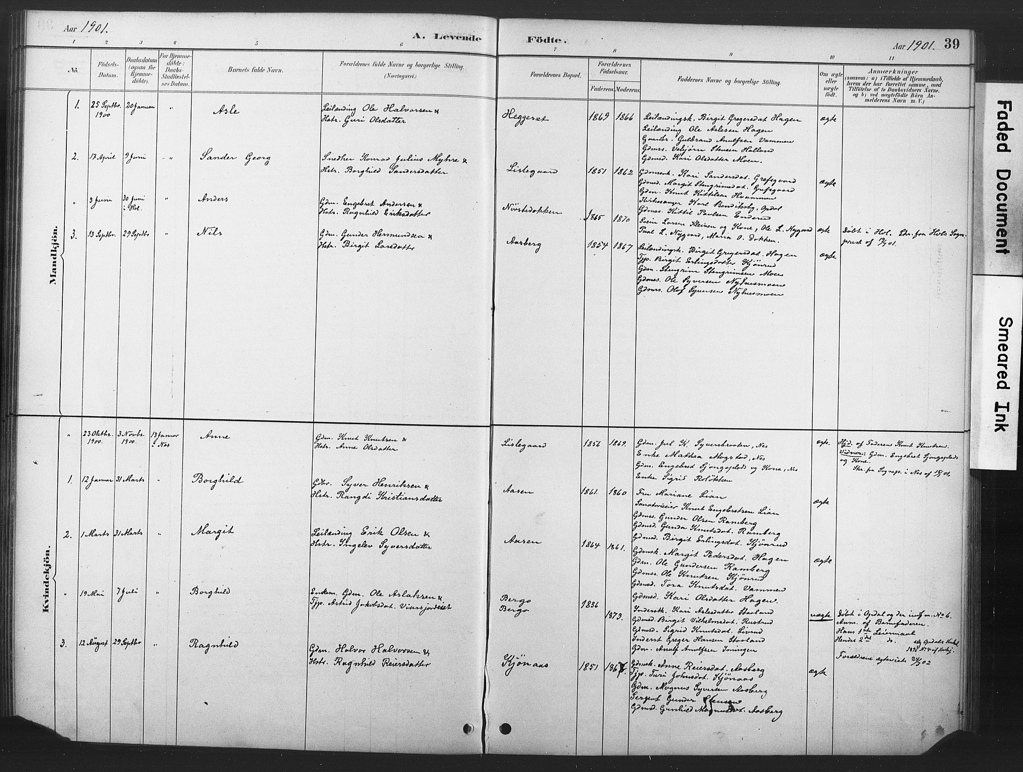 Nore kirkebøker, SAKO/A-238/F/Fd/L0001: Parish register (official) no. IV 1, 1878-1918, p. 39