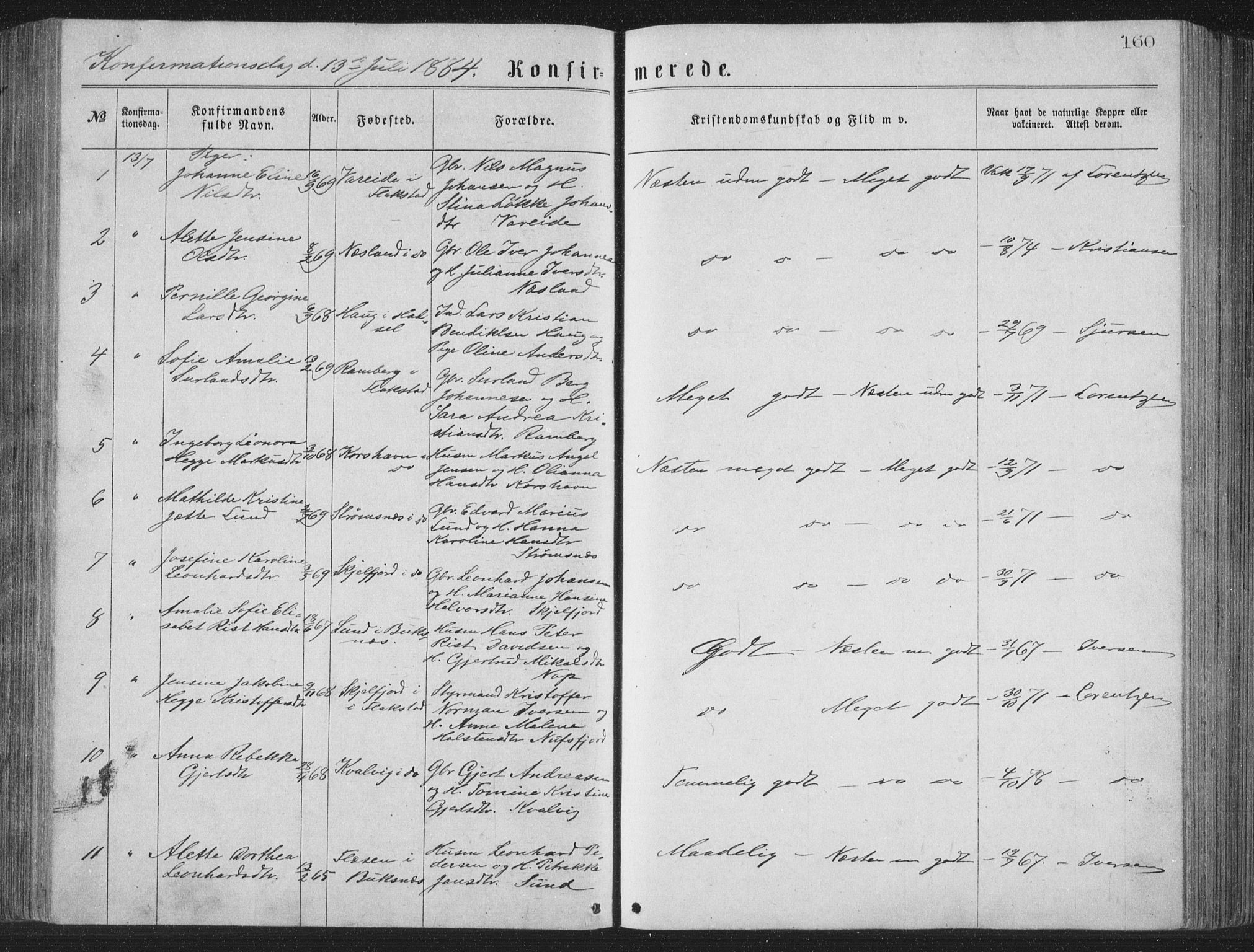 Ministerialprotokoller, klokkerbøker og fødselsregistre - Nordland, SAT/A-1459/885/L1213: Parish register (copy) no. 885C02, 1874-1892, p. 160