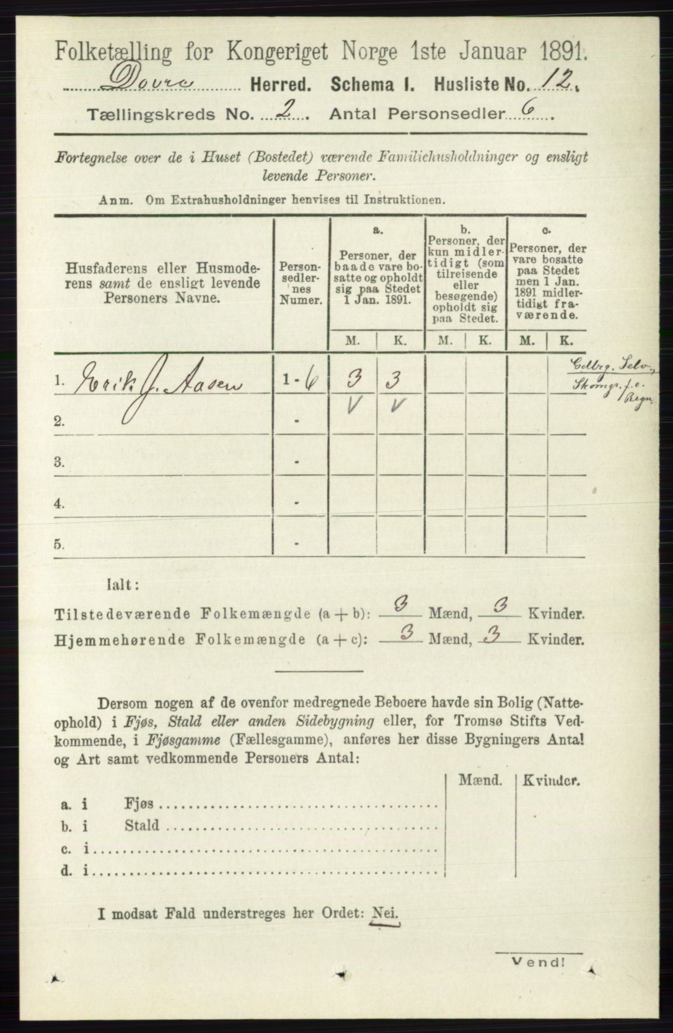 RA, 1891 census for 0511 Dovre, 1891, p. 805