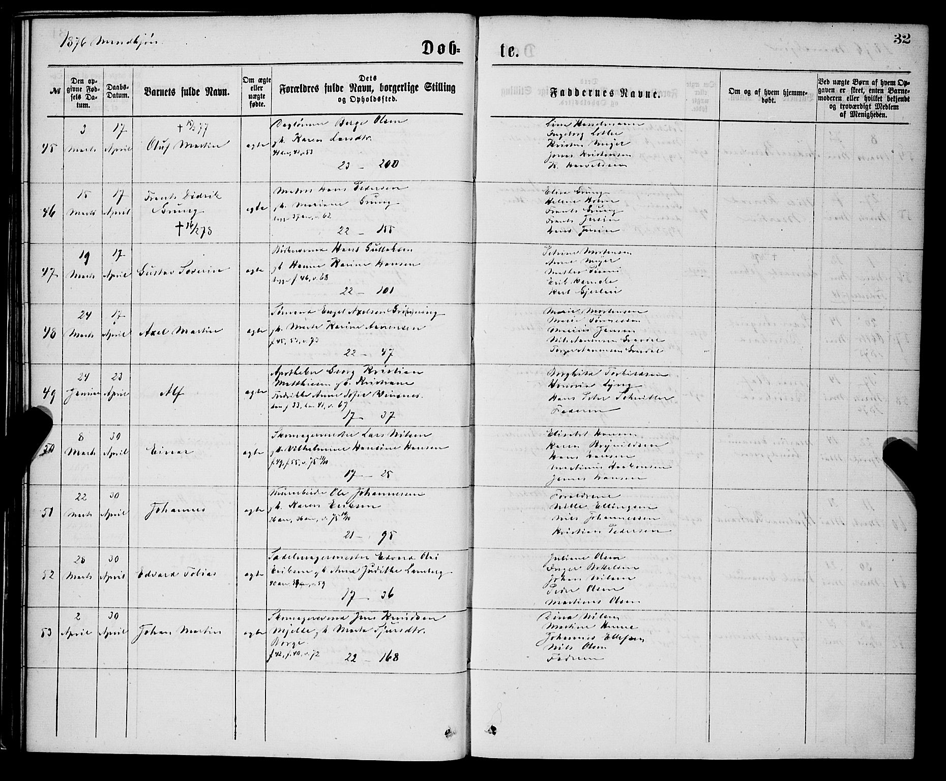 Korskirken sokneprestembete, AV/SAB-A-76101/H/Hab: Parish register (copy) no. B 7, 1874-1878, p. 32