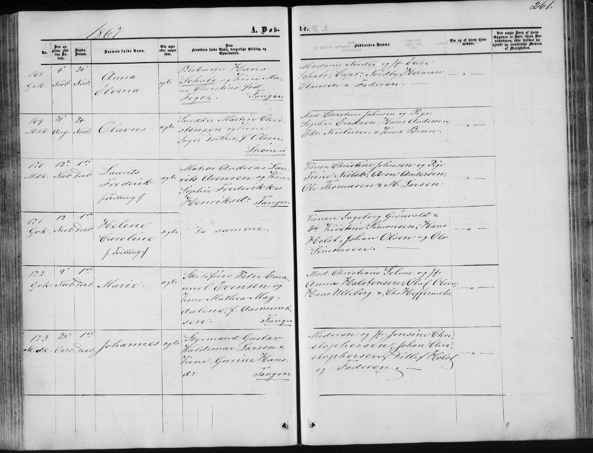 Strømsø kirkebøker, AV/SAKO-A-246/F/Fa/L0015: Parish register (official) no. I 15, 1859-1868, p. 261