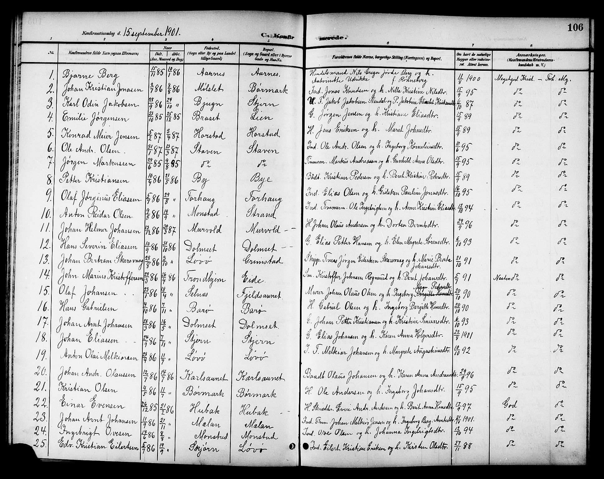 Ministerialprotokoller, klokkerbøker og fødselsregistre - Sør-Trøndelag, SAT/A-1456/655/L0688: Parish register (copy) no. 655C04, 1899-1922, p. 106