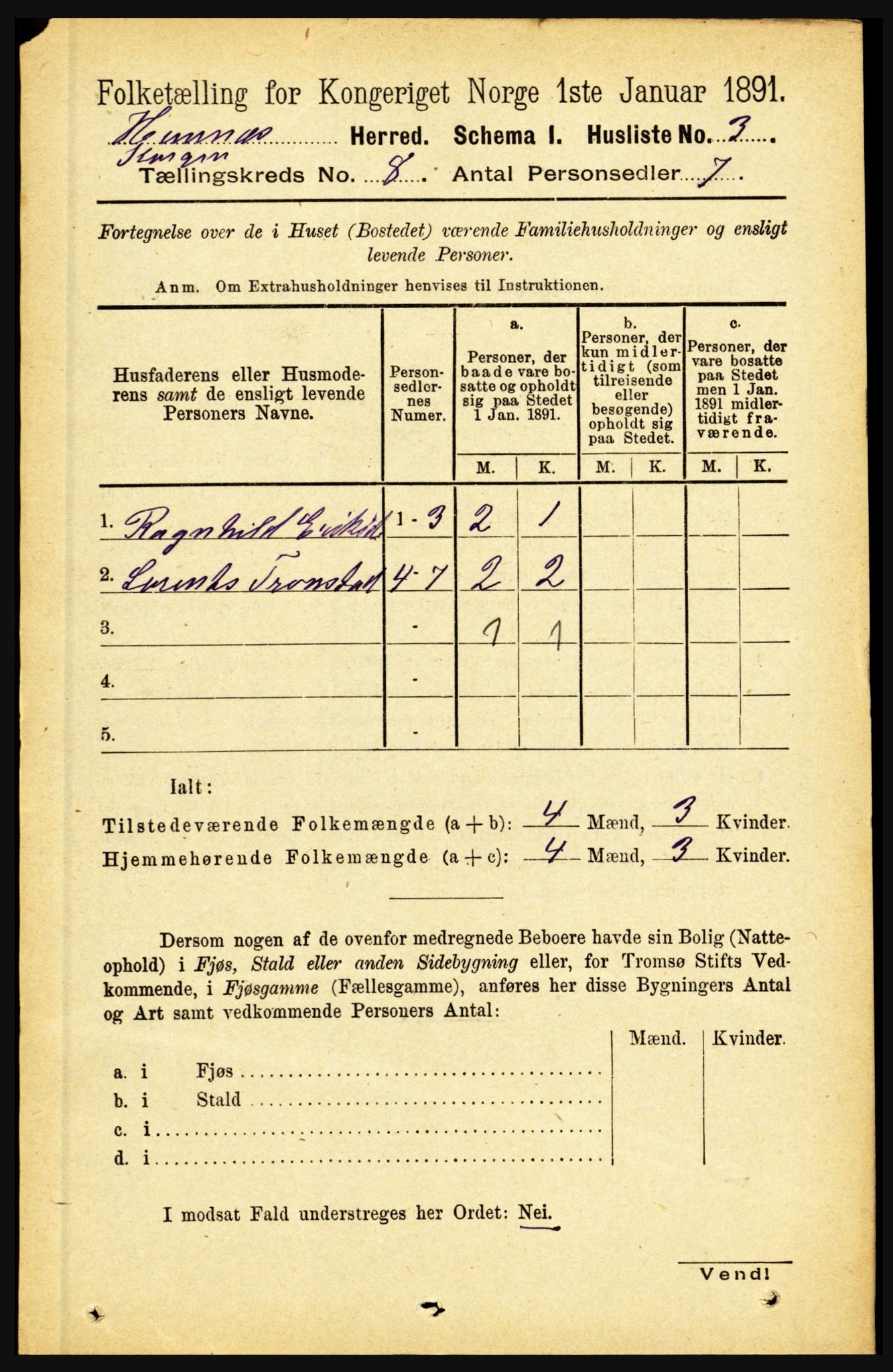 RA, 1891 census for 1832 Hemnes, 1891, p. 3537