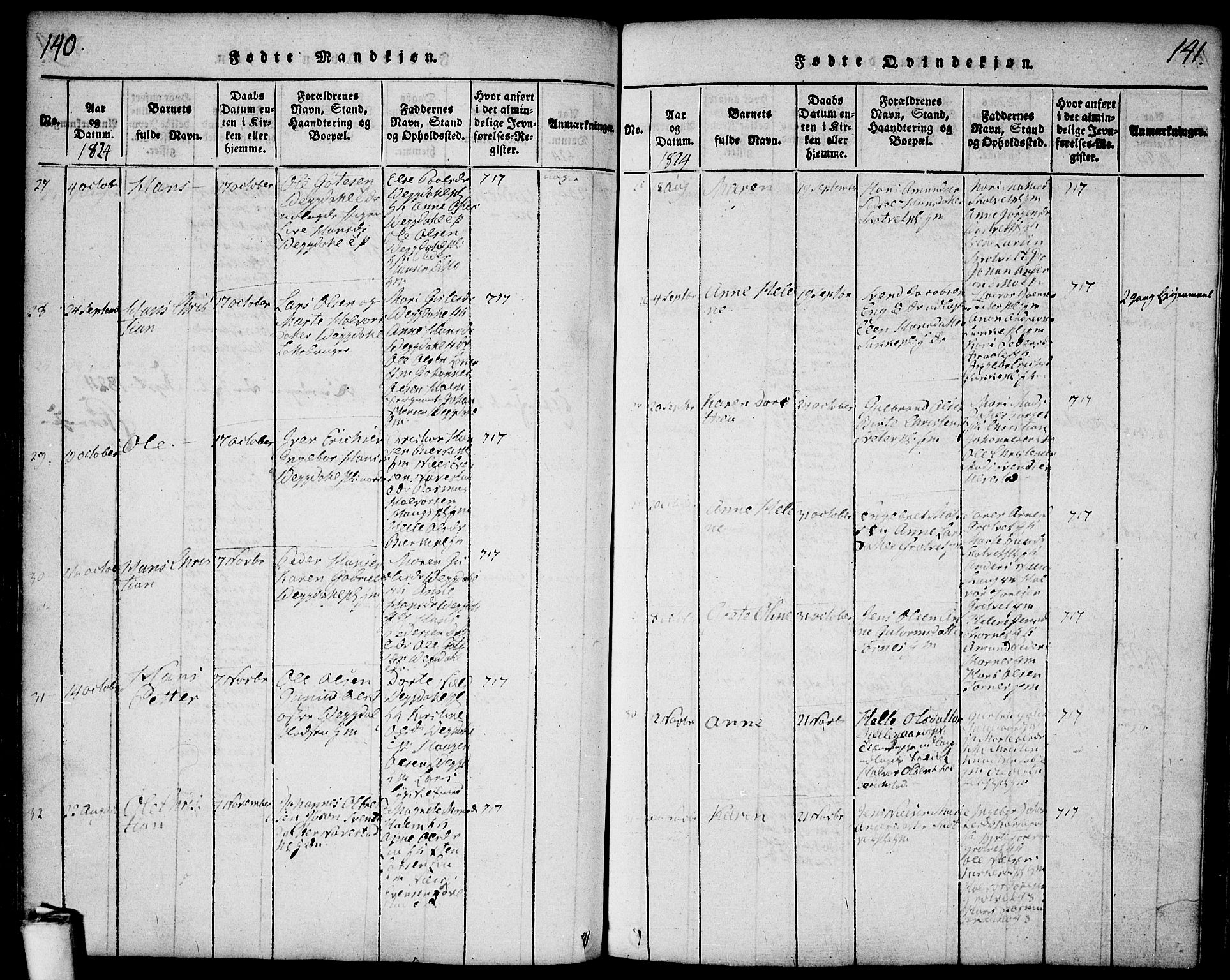 Våler prestekontor Kirkebøker, AV/SAO-A-11083/F/Fa/L0005: Parish register (official) no. I 5, 1815-1839, p. 140-141