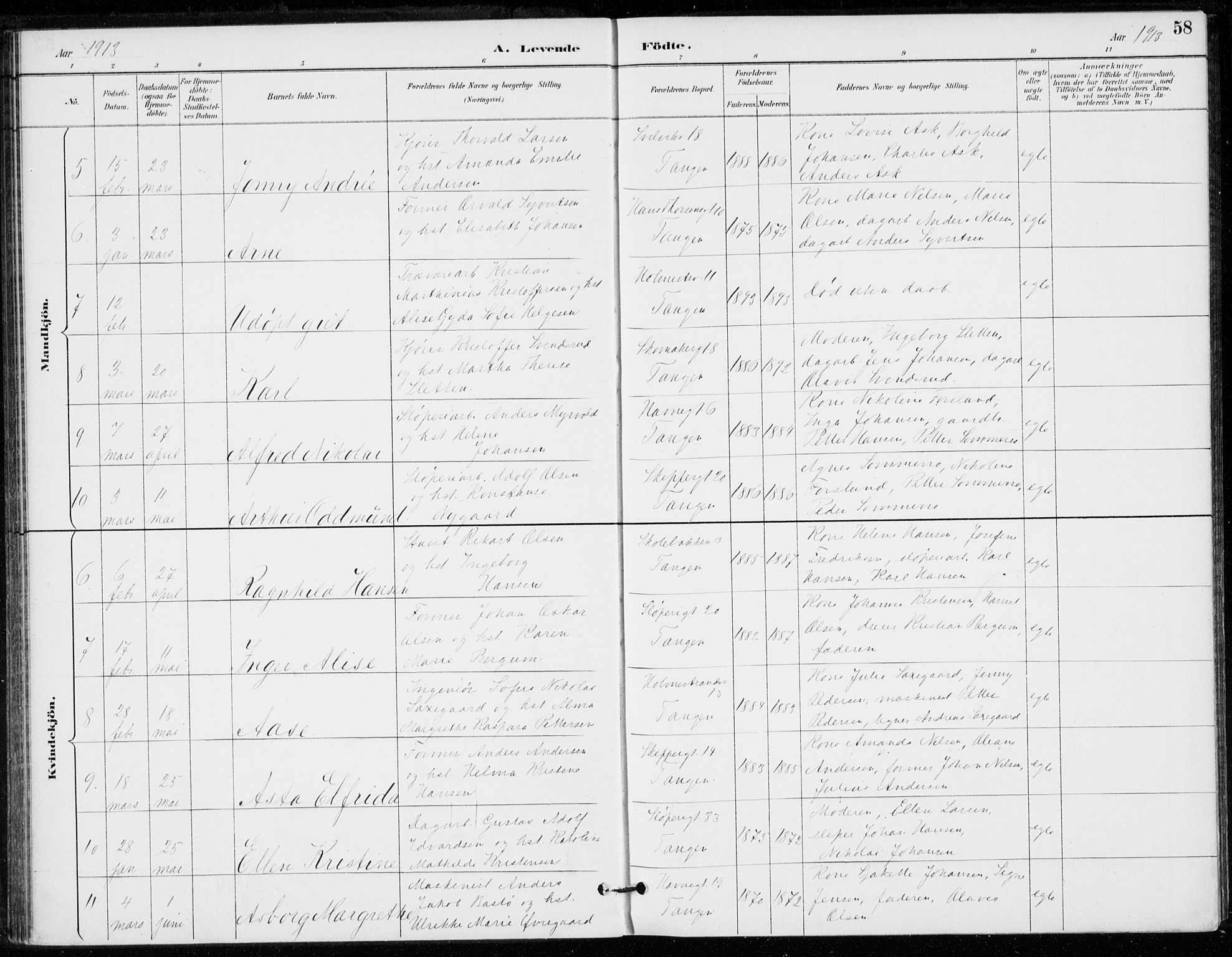 Strømsø kirkebøker, AV/SAKO-A-246/F/Fb/L0007: Parish register (official) no. II 7, 1887-1928, p. 58