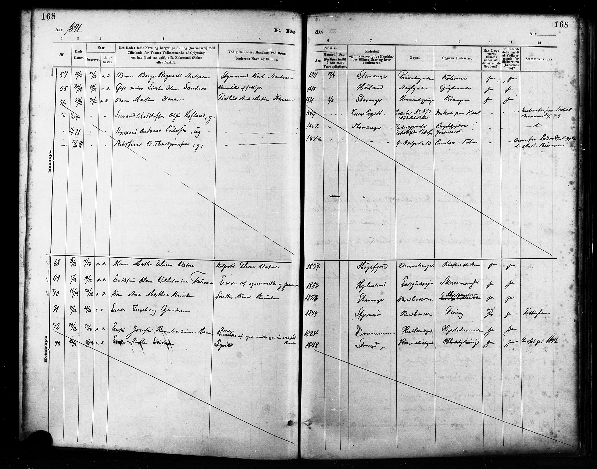 St. Petri sokneprestkontor, AV/SAST-A-101813/001/30/30BA/L0017: Parish register (official) no. A 17, 1879-1895, p. 168