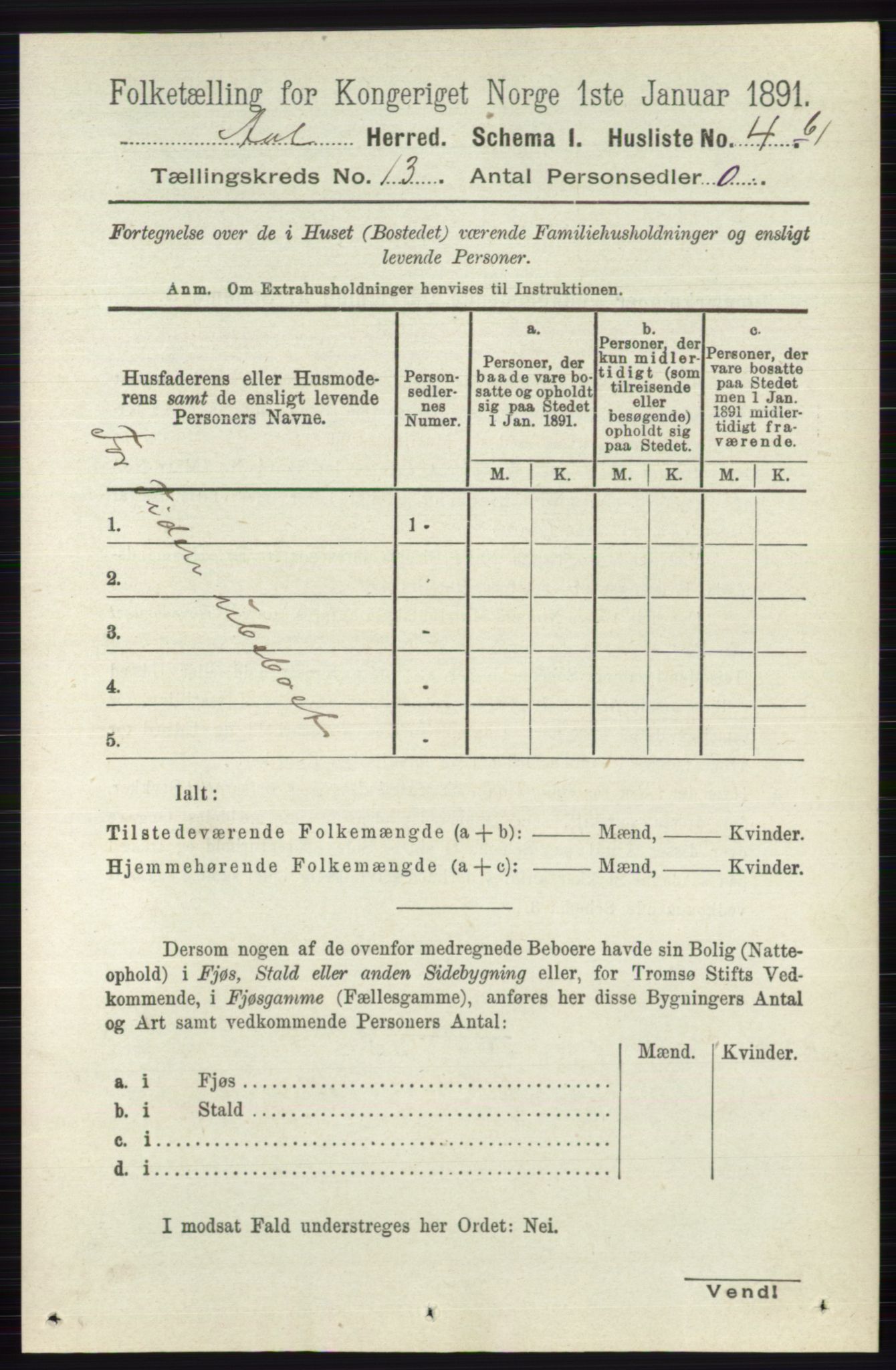 RA, 1891 census for 0619 Ål, 1891, p. 3217
