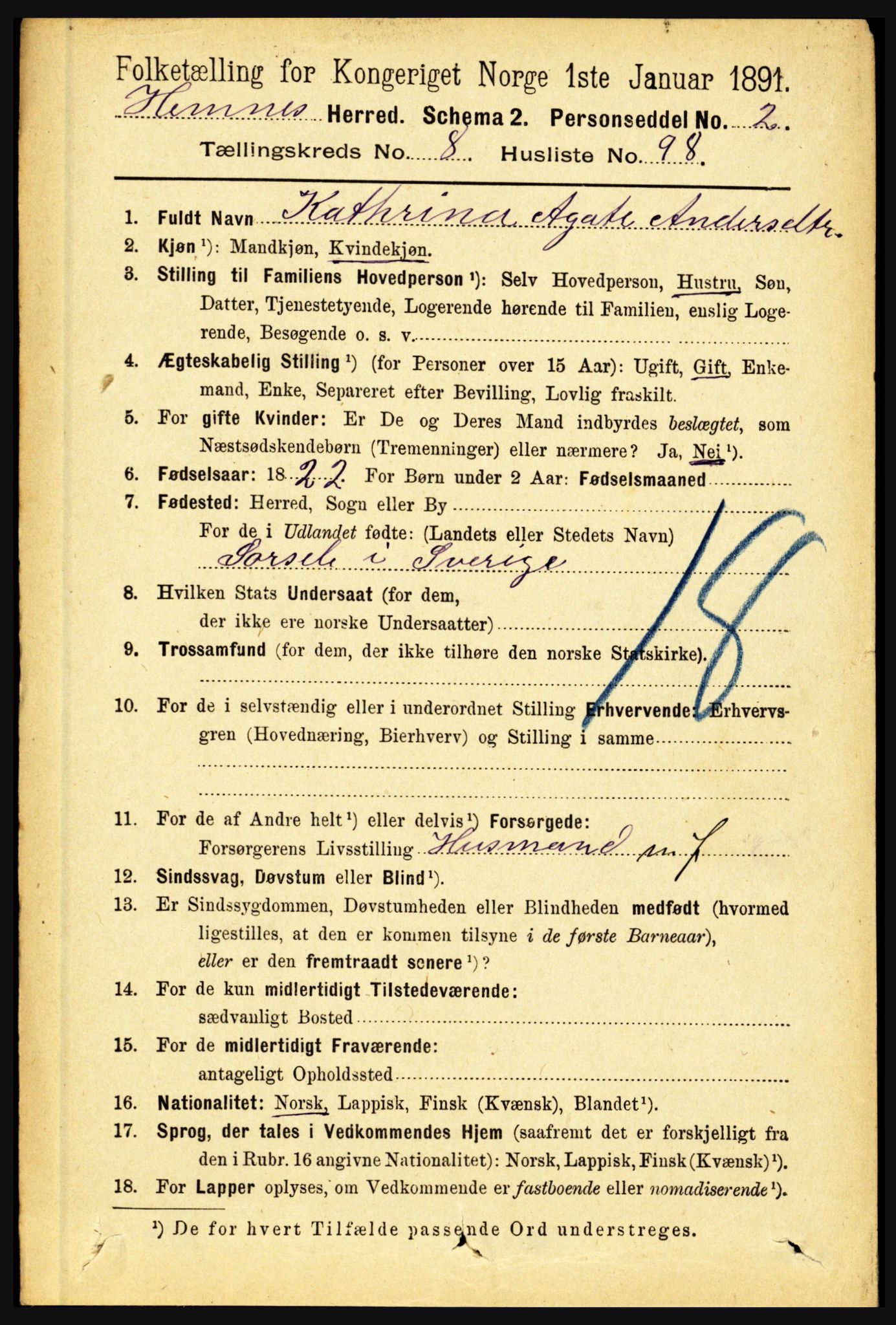 RA, 1891 census for 1832 Hemnes, 1891, p. 4248