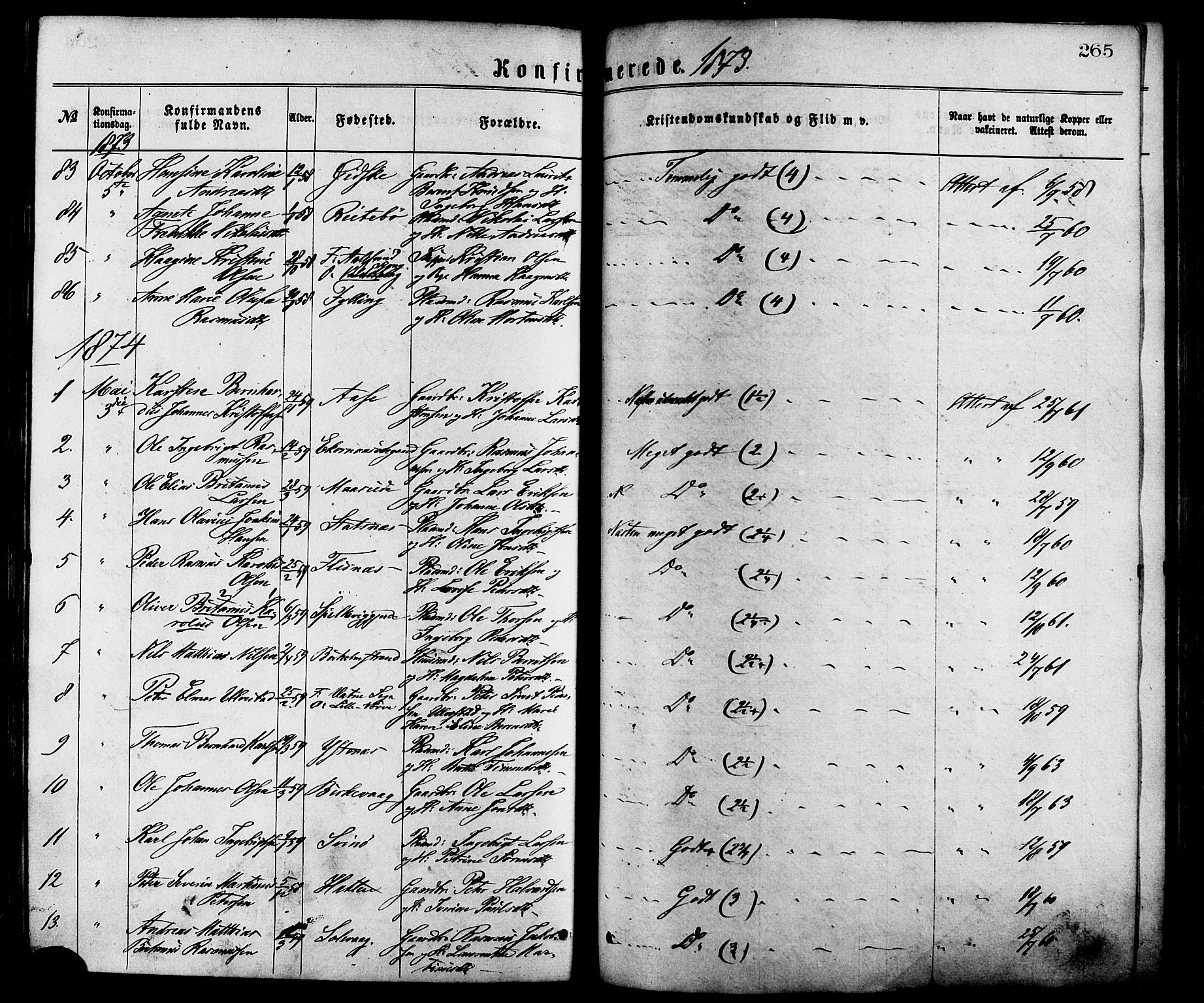 Ministerialprotokoller, klokkerbøker og fødselsregistre - Møre og Romsdal, SAT/A-1454/528/L0400: Parish register (official) no. 528A11, 1871-1879, p. 265
