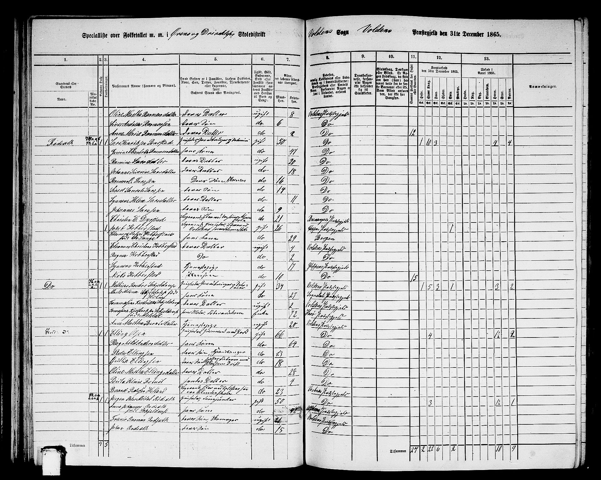 RA, 1865 census for Volda, 1865, p. 45