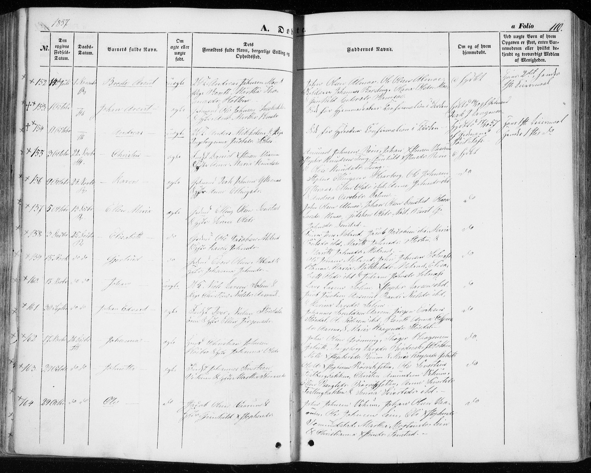 Ministerialprotokoller, klokkerbøker og fødselsregistre - Sør-Trøndelag, AV/SAT-A-1456/646/L0611: Parish register (official) no. 646A09, 1848-1857, p. 110