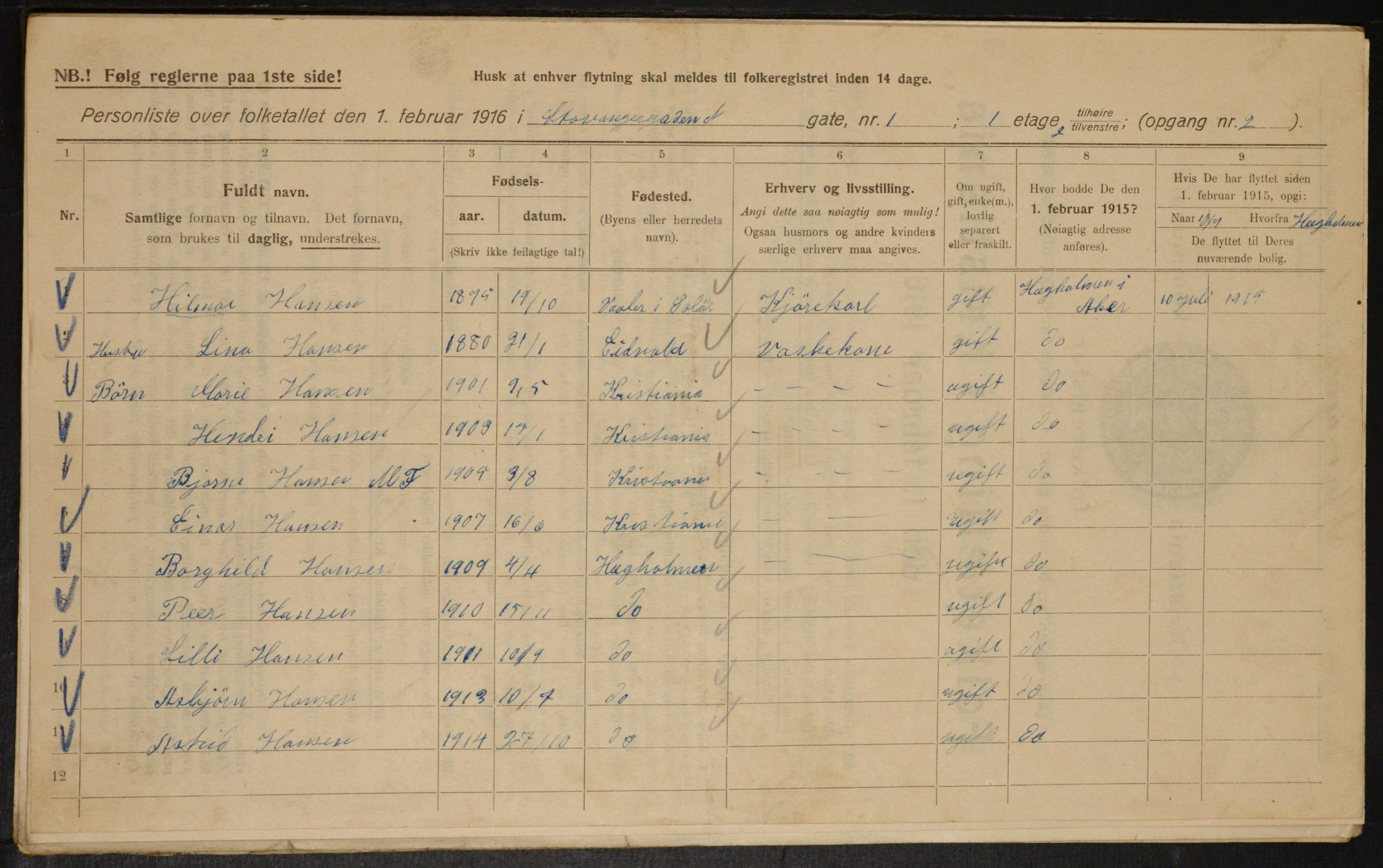 OBA, Municipal Census 1916 for Kristiania, 1916, p. 103286