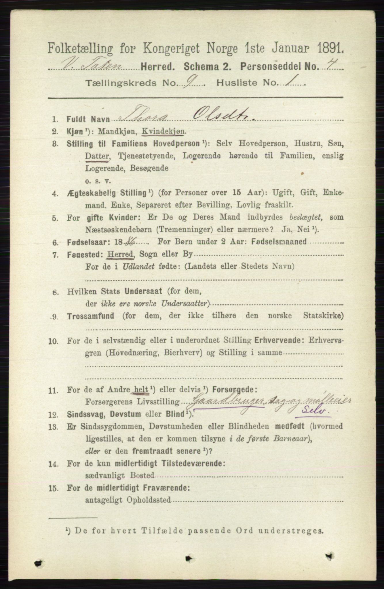 RA, 1891 census for 0529 Vestre Toten, 1891, p. 5549