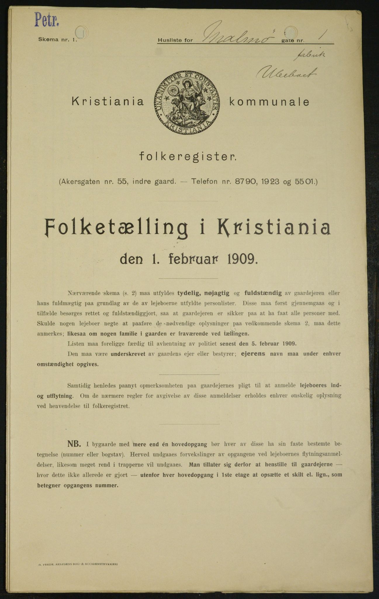 OBA, Municipal Census 1909 for Kristiania, 1909, p. 54587
