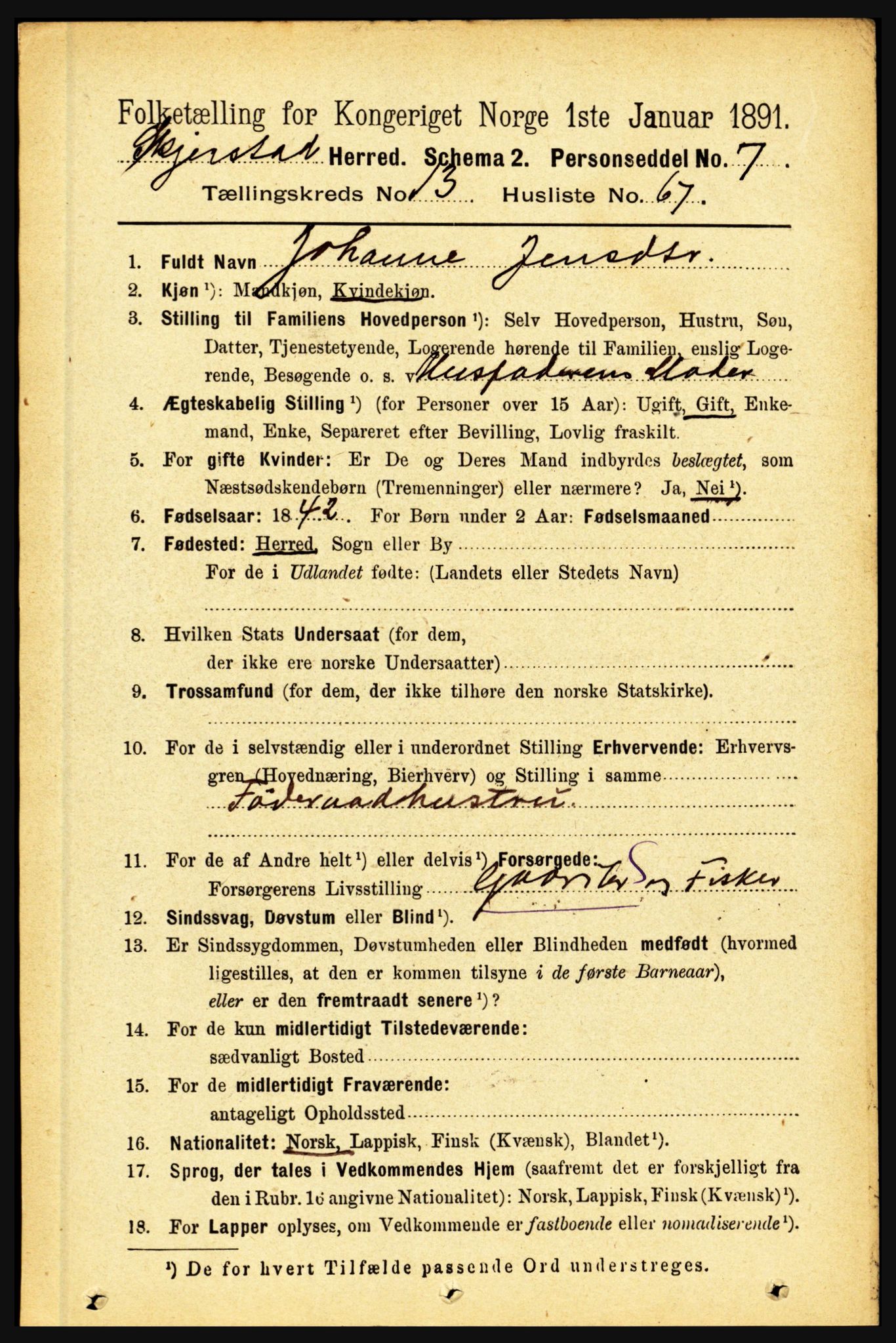 RA, 1891 census for 1842 Skjerstad, 1891, p. 4831