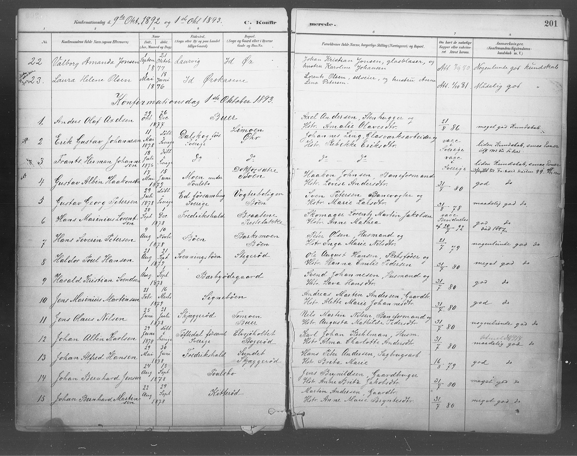 Idd prestekontor Kirkebøker, SAO/A-10911/F/Fb/L0002: Parish register (official) no. II 2, 1882-1923, p. 201