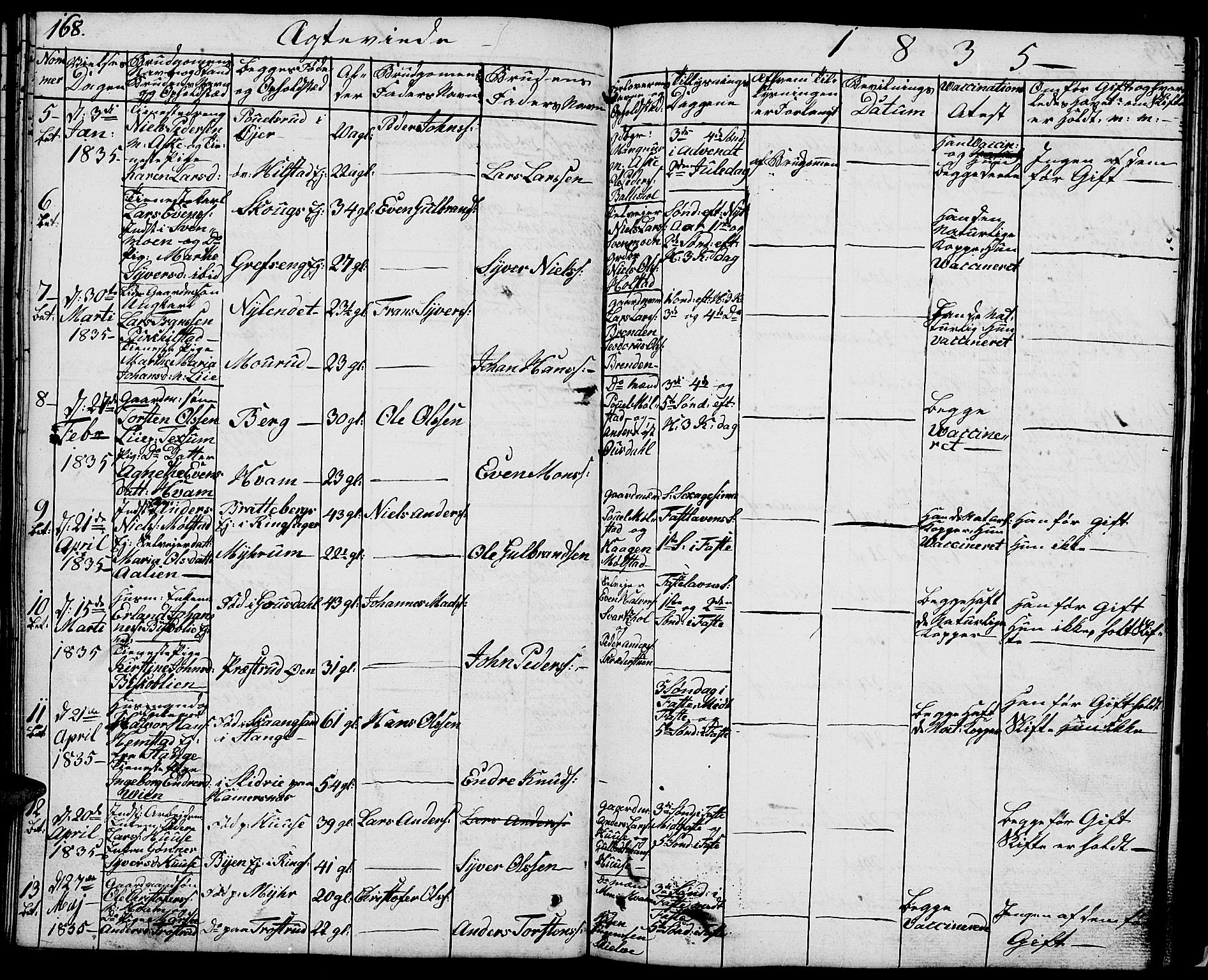 Nes prestekontor, Hedmark, AV/SAH-PREST-020/L/La/L0004: Parish register (copy) no. 4, 1832-1861, p. 168