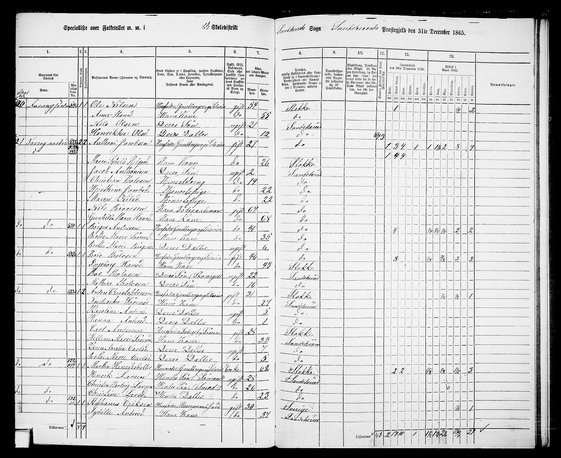 RA, 1865 census for Sandeherred/Sandeherred, 1865, p. 205