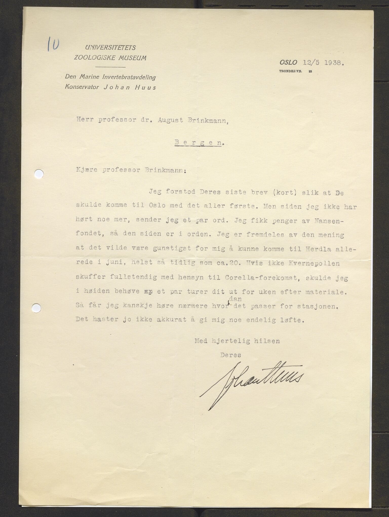 Bergens Museum, AV/SAB-A-17301/13/D/L0002: Korrespondanse , 1928-1940, p. 550