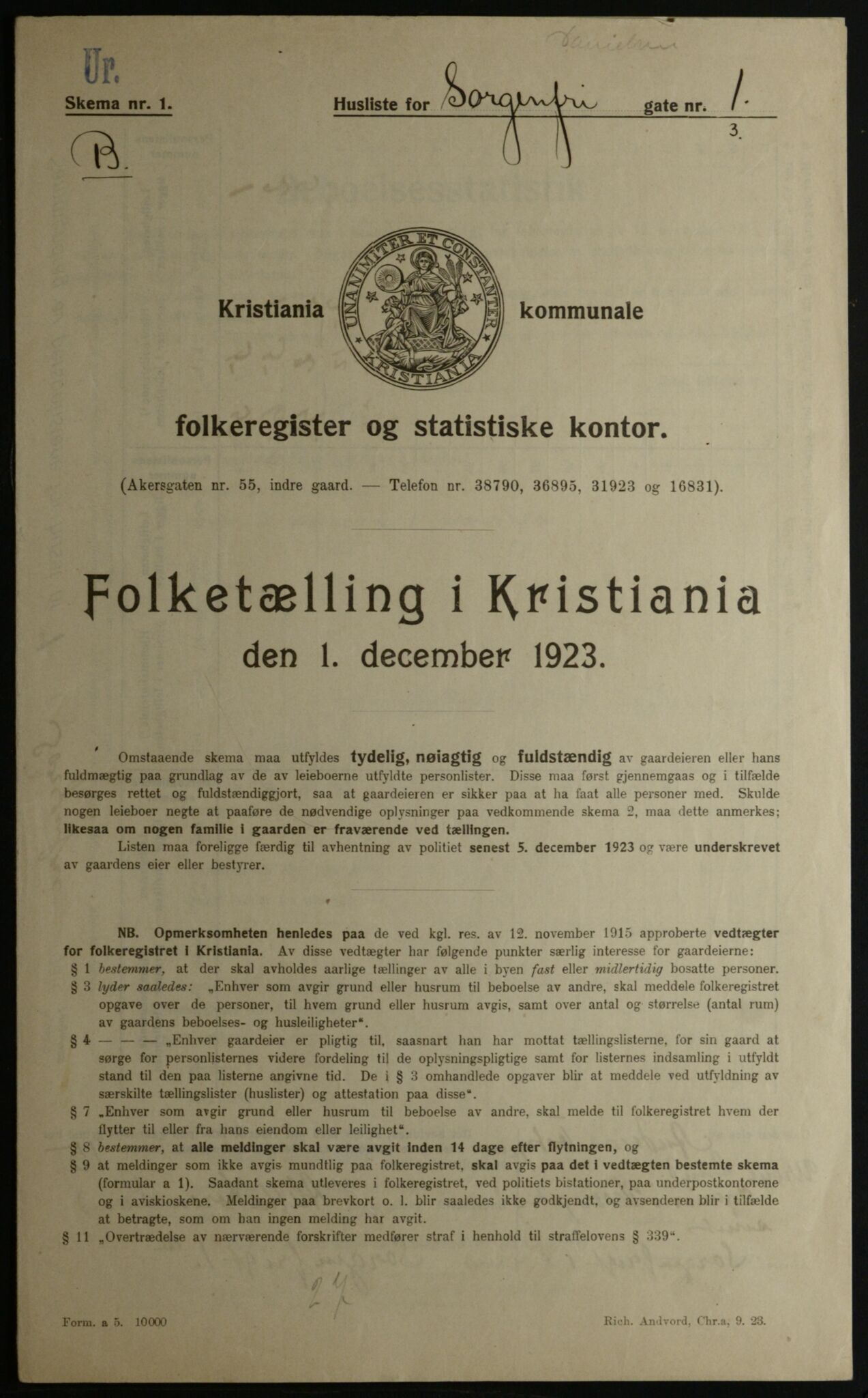 OBA, Municipal Census 1923 for Kristiania, 1923, p. 110021