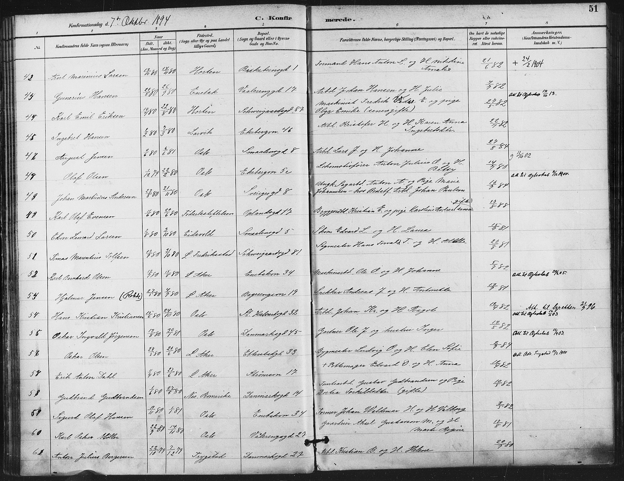 Gamlebyen prestekontor Kirkebøker, AV/SAO-A-10884/F/Fa/L0008: Parish register (official) no. 8, 1891-1908, p. 51