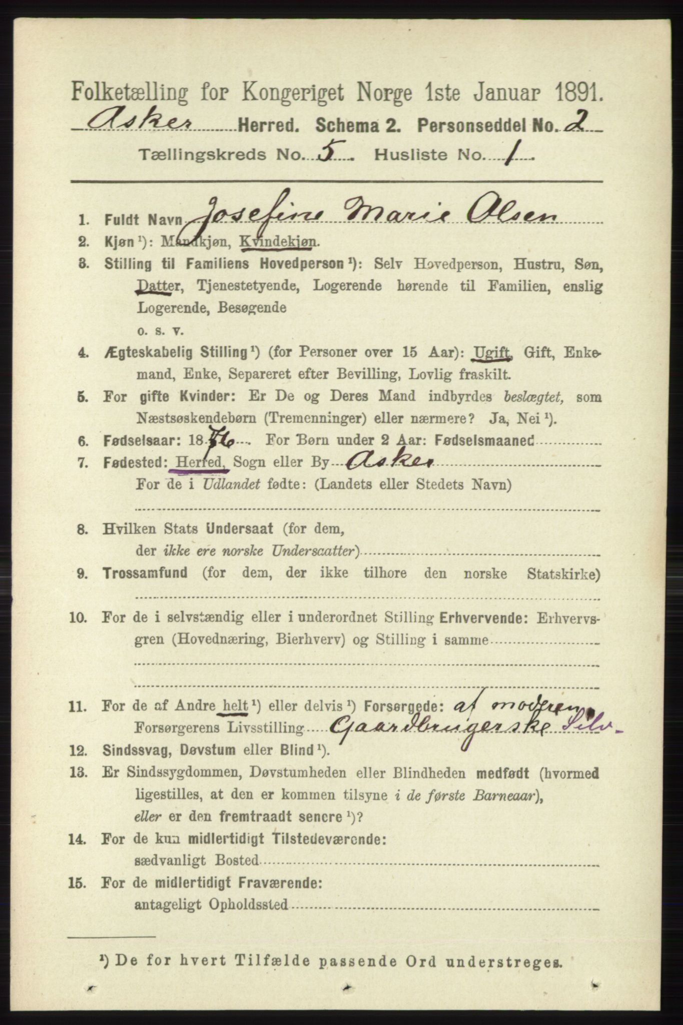 RA, 1891 census for 0220 Asker, 1891, p. 3670